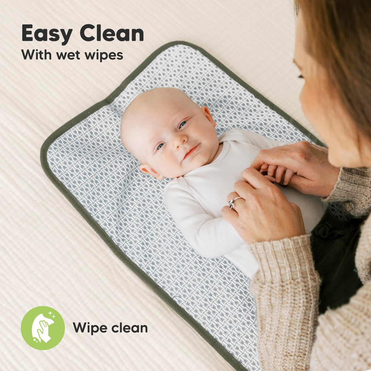 Cambiador portátil de pañales – cambiador plegable impermeable para bebé – cambiador de pañales de viaje – cambiador ligero para bebé – cambiador de bebé – lavable a máquina (verde oliva)
