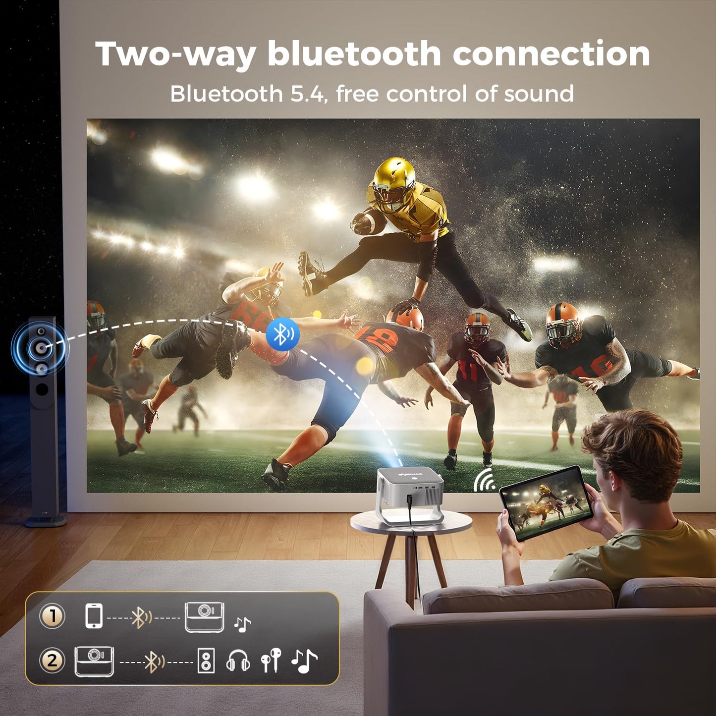 ELEPHAS - Proyector Inteligente 4K con WiFi y Bluetooth, Compatible con Google TV, Netflix, Prime Video, Youtube, Dolby Audio, Auto Focus y Keystone, Giratorio de 270°, proyector de Video para