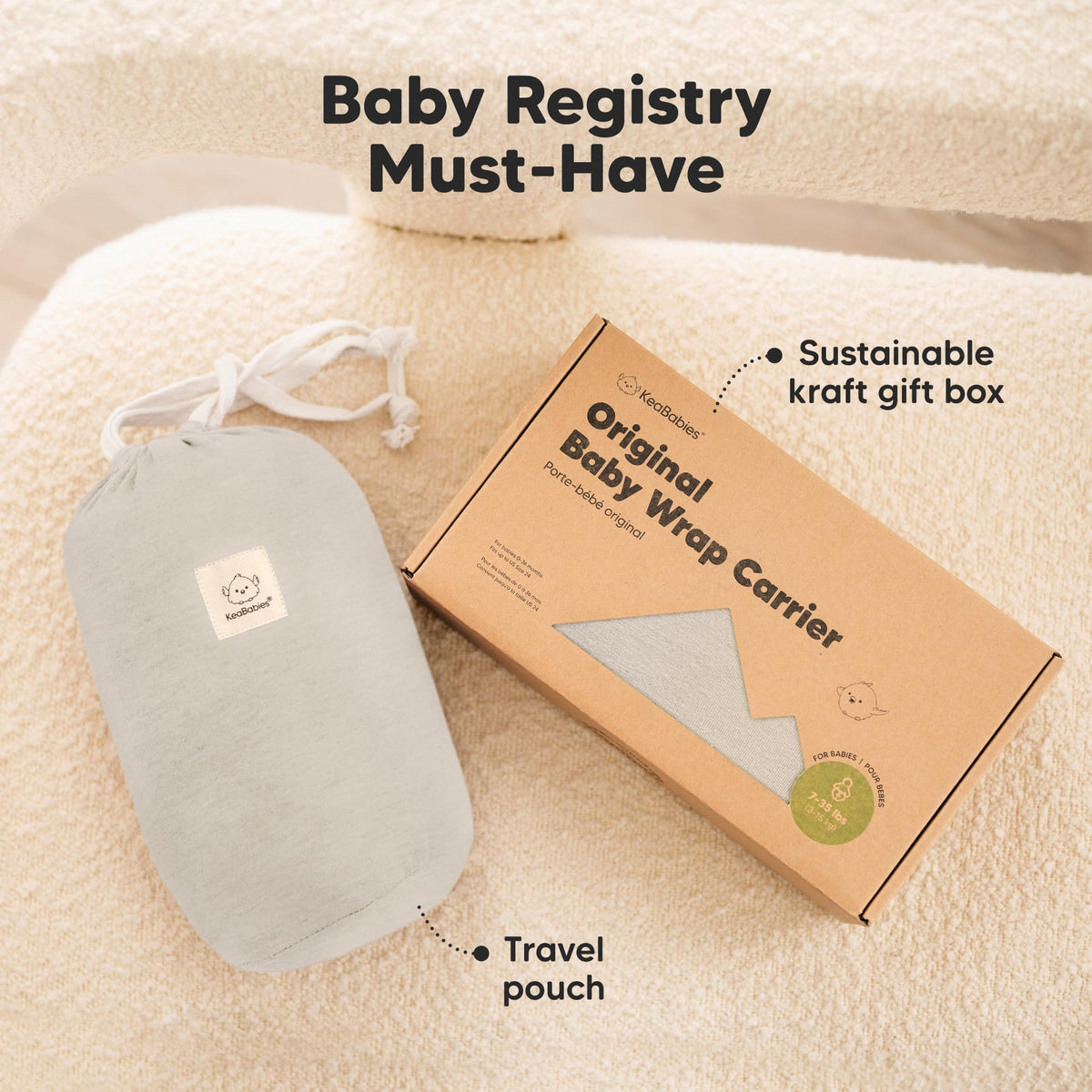 KeaBabies - Portabebés Original Todo en 1 para Bebés Recién Nacidos a Niños, Fácil de Llevar, Unión Manos Libres, Envoltura Ligera y Transpirable para (gris Piedra)