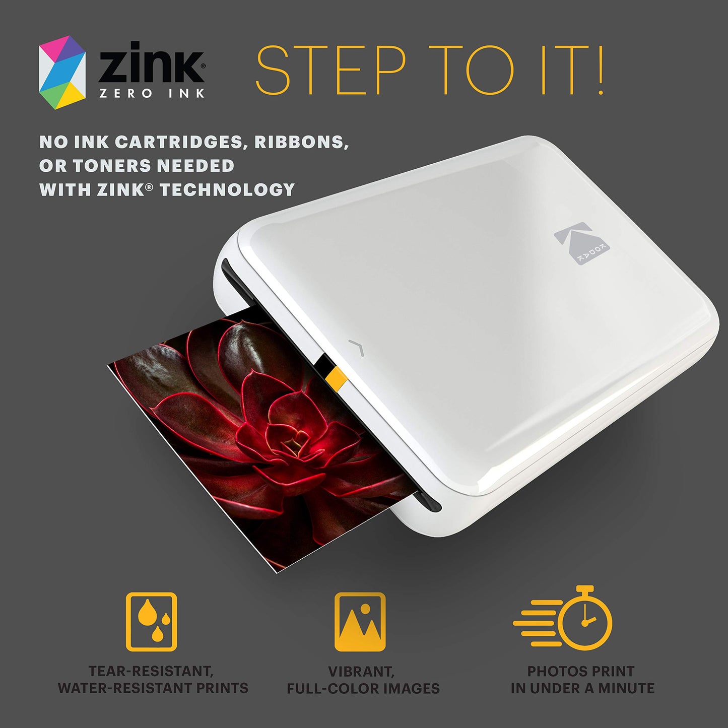 Kodak Step Wireless Mobile Photo Mini Printer (Blanco) Compatible con Dispositivos iOS y Android, NFC y Bluetooth