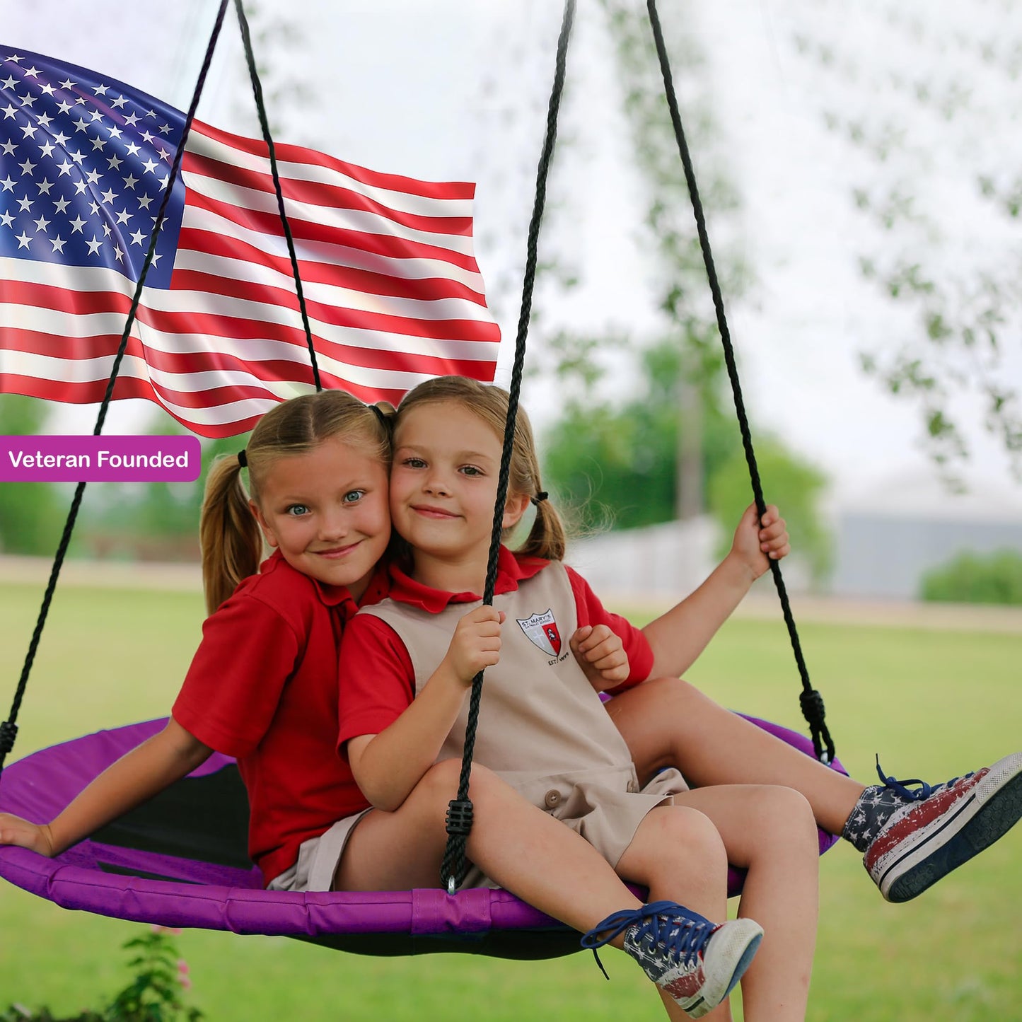 Gigante 101,6 cm platillo Árbol Swing en Elite púrpura, Ultra Fuerte estructura de acero., cuerda de tela impermeable, de grado industrial, Super Fácil Instrucciones, cuelga en minutos, Non-Stop divertido, ideal para niños y fiestas.
