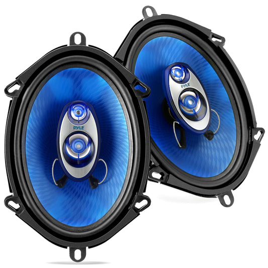 Bocinas para Auto PYLE Azul de 5” x 7” con Cono de Inyección de Poliéster Mejorado y Bobina de Voz ASV 3 Vías 300 Watts 4 Ohmios