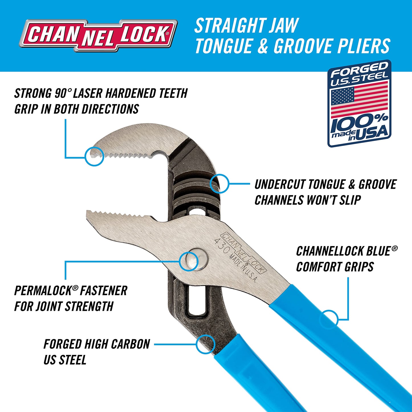 Channellock 430 Pinza de Extensión Mordaza Recta de 10"