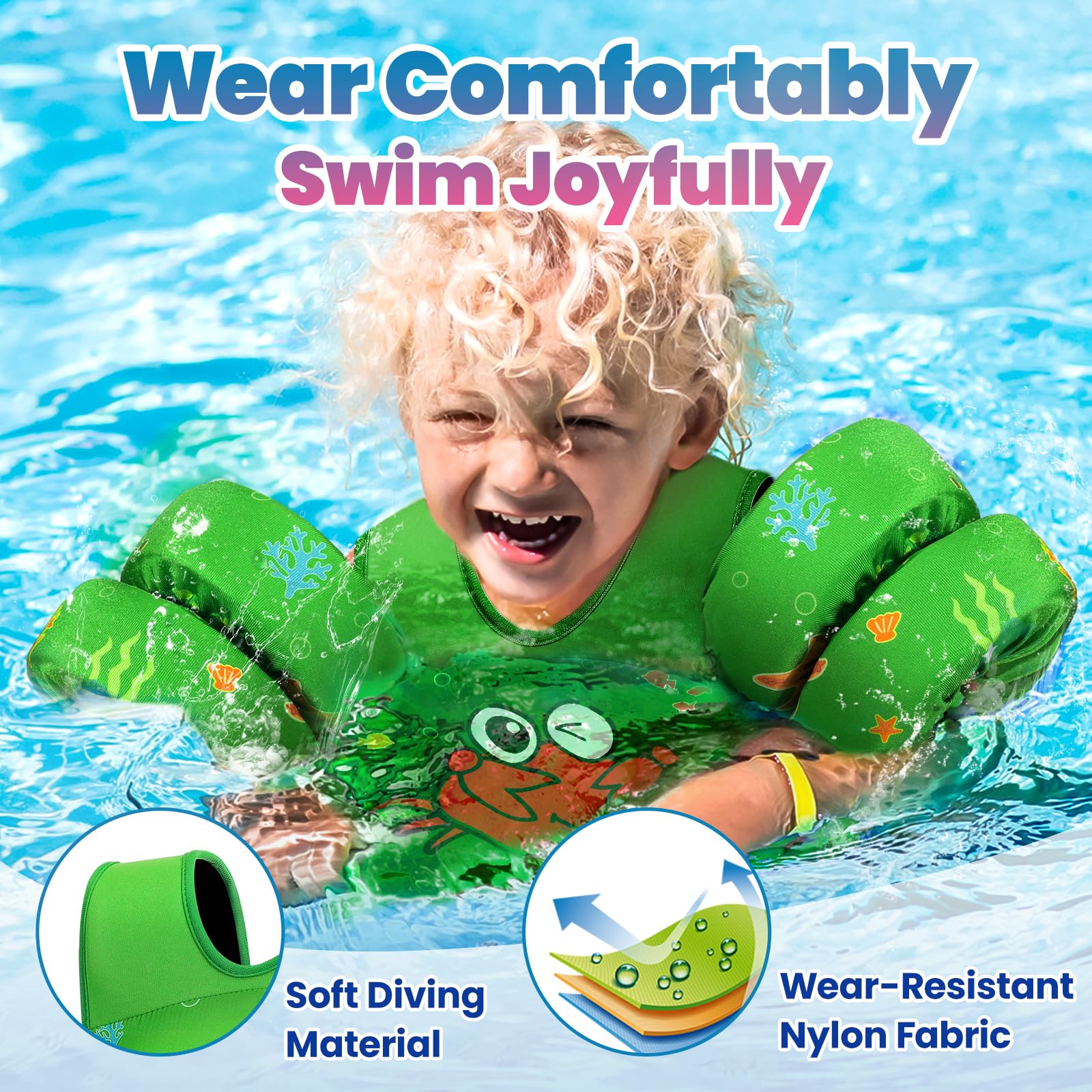 HeySplash - Chaleco de natación para niños, flotadores de Piscina para niños pequeños, Apto para 31 a 66 Libras, Chaleco de natación para niños con Correa Ajustable, Chamarra de natación
