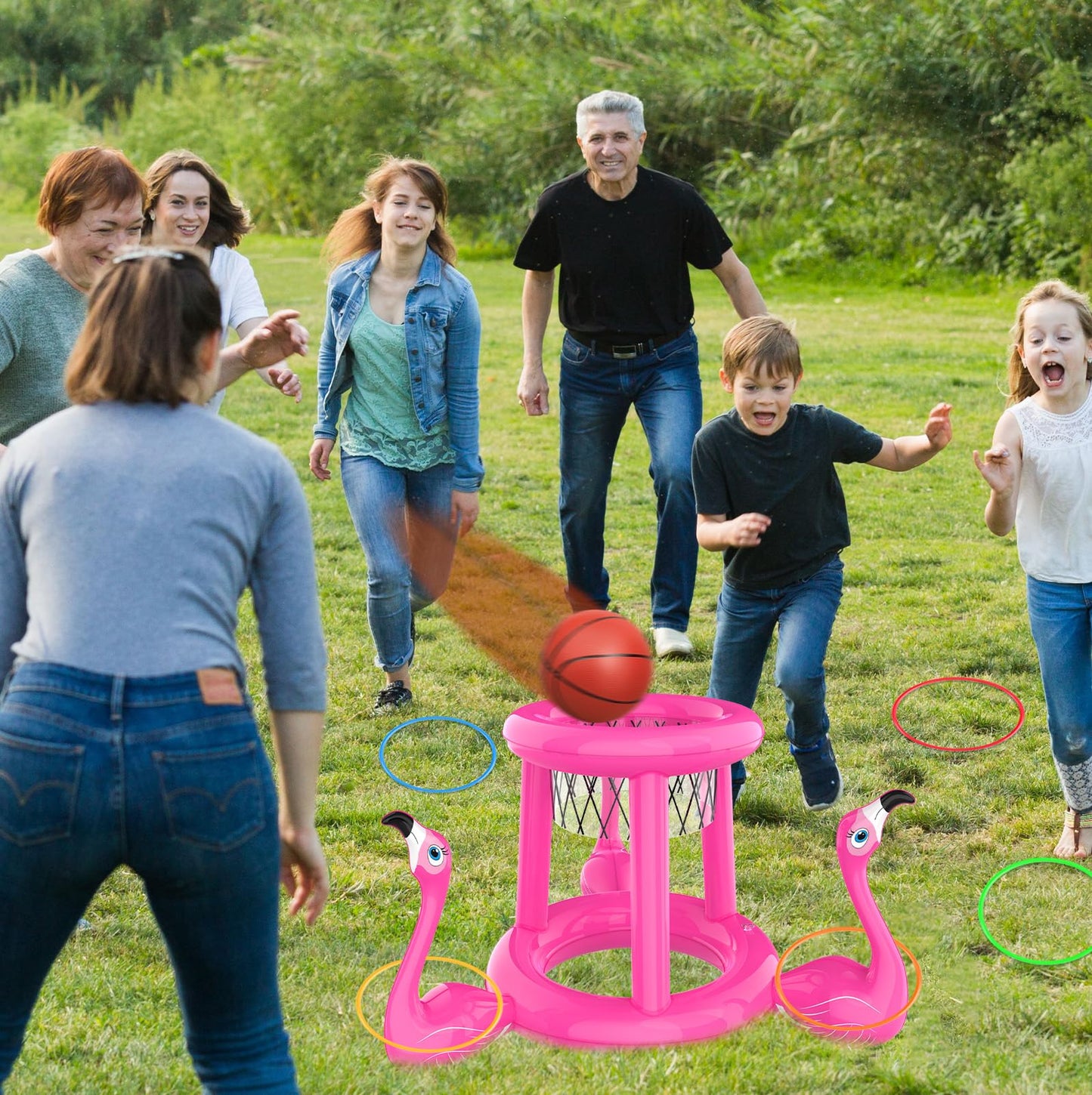 Juguetes para la piscina, flotadores de piscina, juegos de piscina para niños y adultos, aro inflable de baloncesto y juego de lanzamiento de anillo, piscina 2 en 1, juguete de agua flotante para