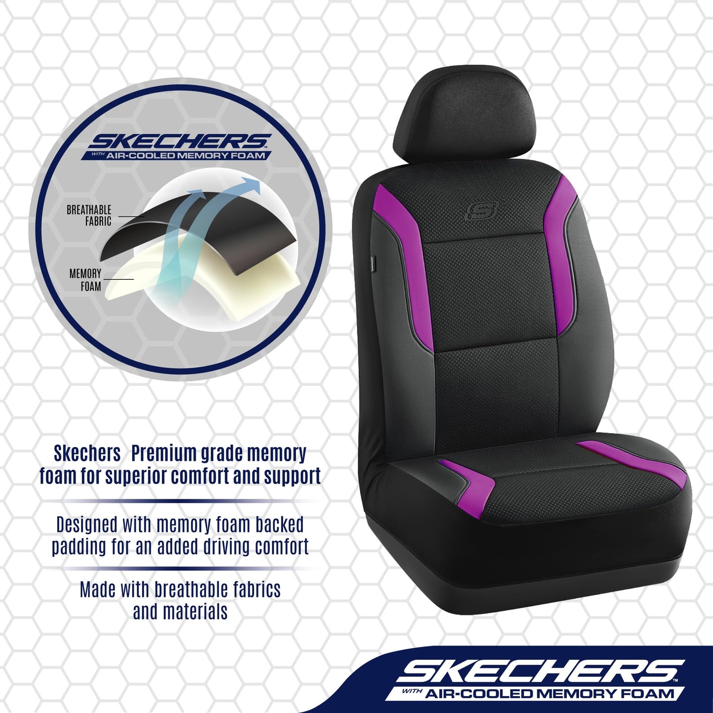 Skechers Memory Foam - Fundas gruesas Slip-ins de malla refrescante, para los dos asientos delanteros, compatible con bolsas de aire, comodidad y protección para la mayoría de automóviles, rosa