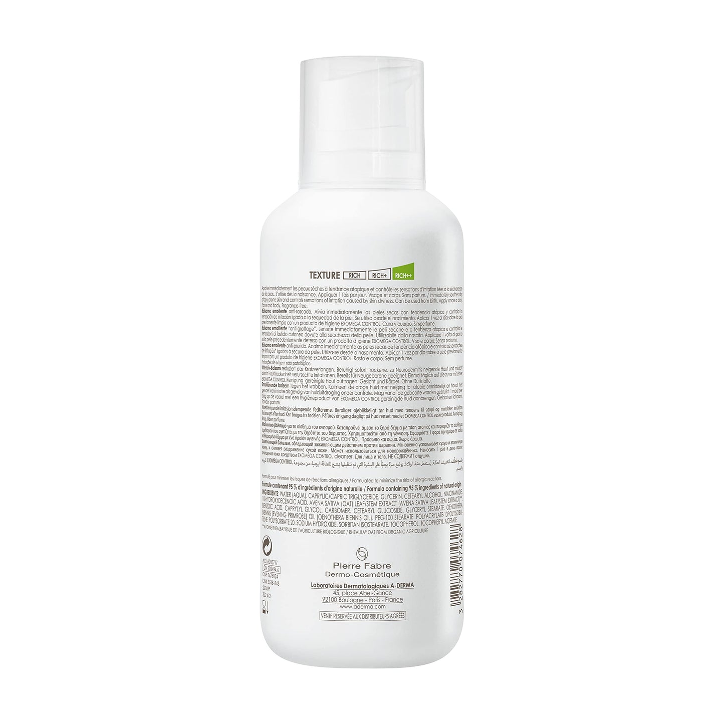 Bálsamo Emoliente Anticomezón A-Derma Exomega Control - Hidratación Profunda para Piel Sensible - 400ml