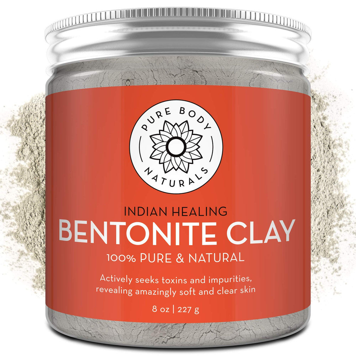 Pure Bentonite Powder for DIY Detox Bath & Face Mask, Pure Indian Healing Clay for Burns, Mastitis, Inflamed or Chapped Skin (8.8 oz) - Pure Body Naturals