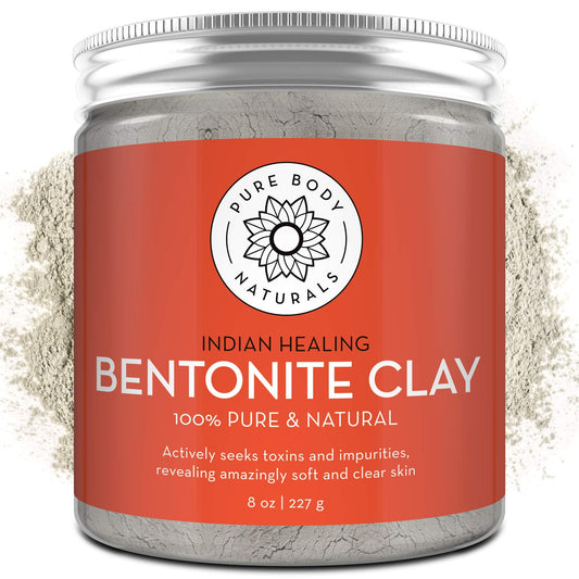 Pure Bentonite Powder for DIY Detox Bath & Face Mask, Pure Indian Healing Clay for Burns, Mastitis, Inflamed or Chapped Skin (8.8 oz) - Pure Body Naturals