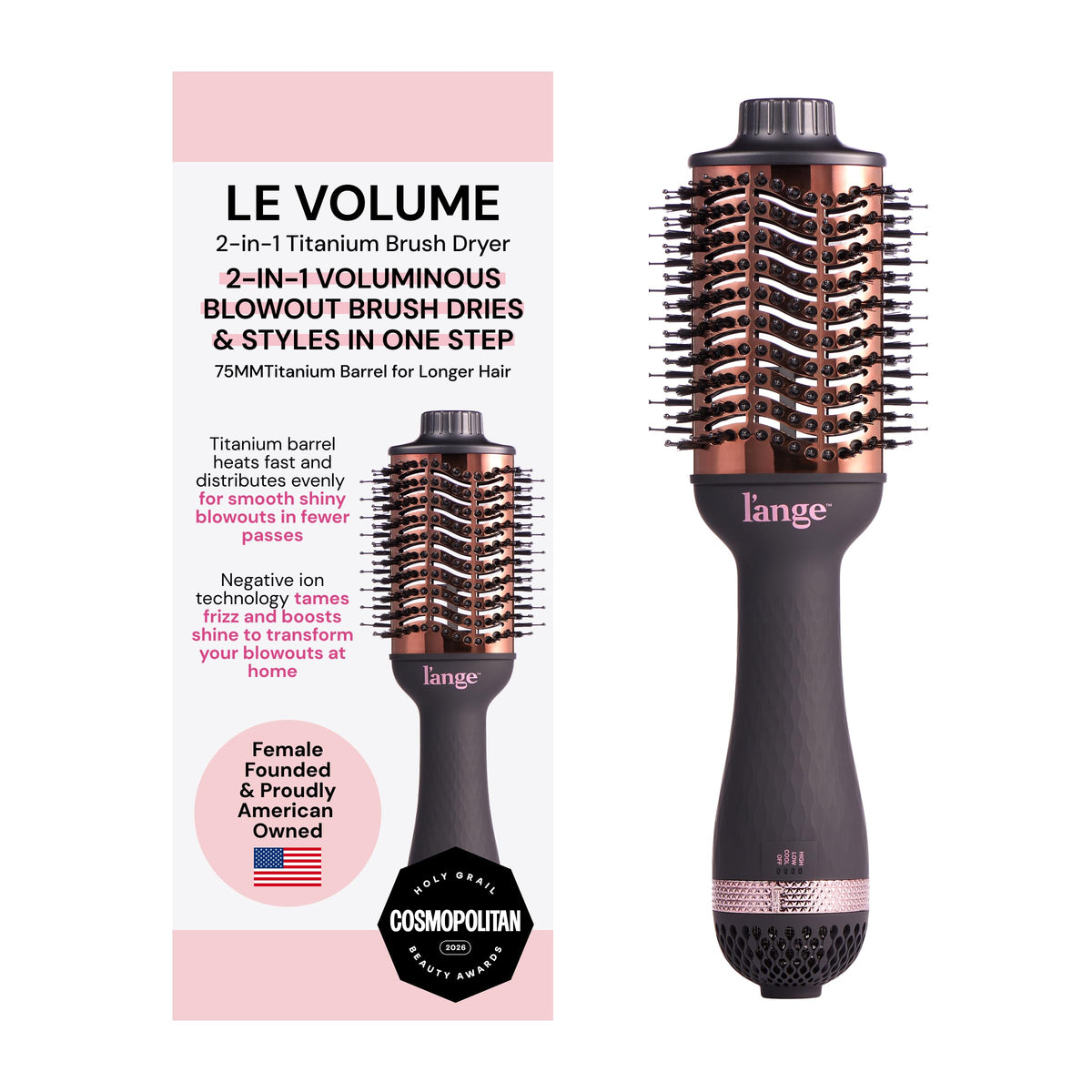 Cepillo Secador de Titanio L'ANGE HAIR Negro 2 en 1 para Cabello Suave y sin Frizz