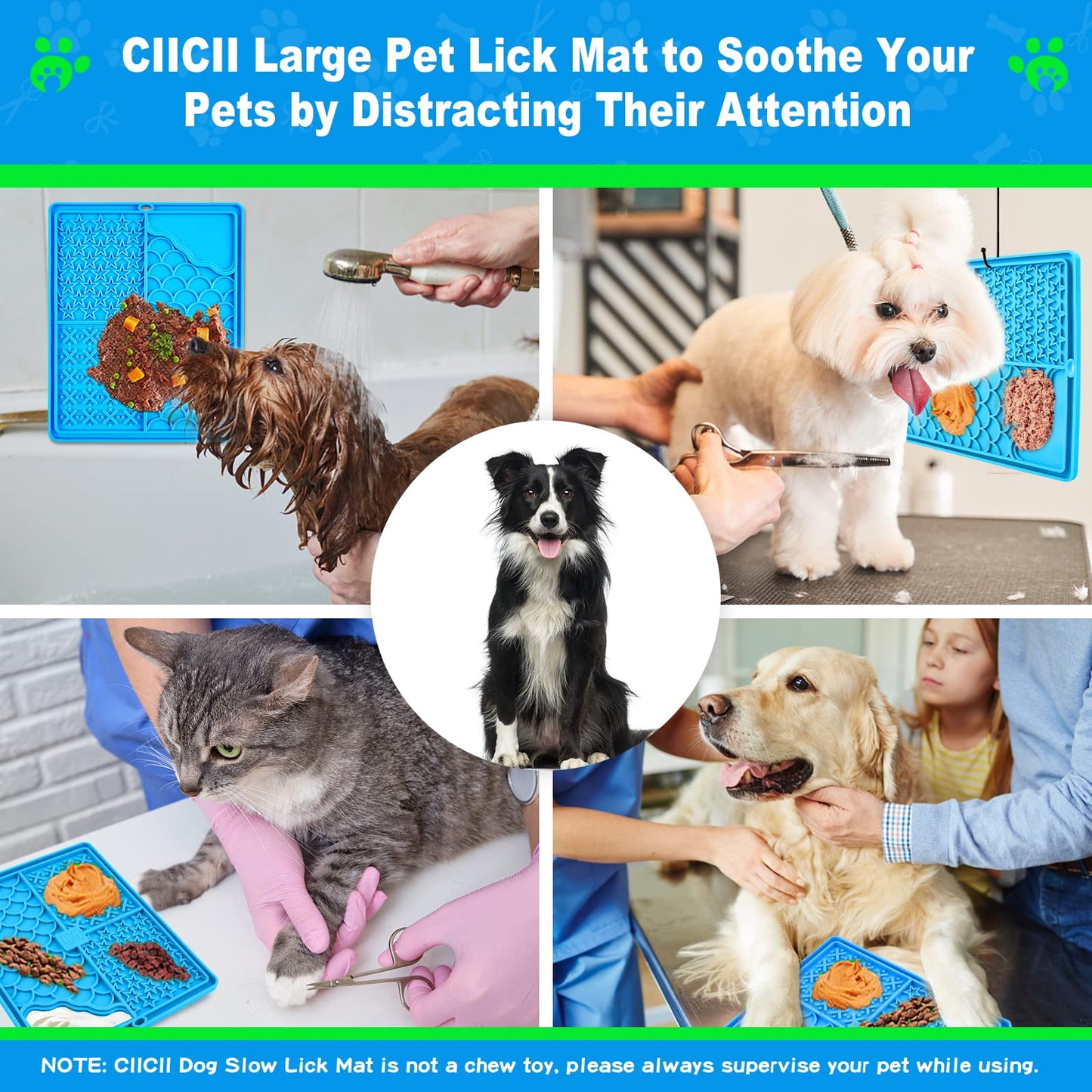 CIICII Licking Mat para Perro & Gatos, Grande Tapete para Perro Comida con Ventosa, Almohadilla para Lamer Perro Croquetas para Perro para Bañarse, Arreglarse, Entrenar y Cuidado de Las Garras (Azul)
