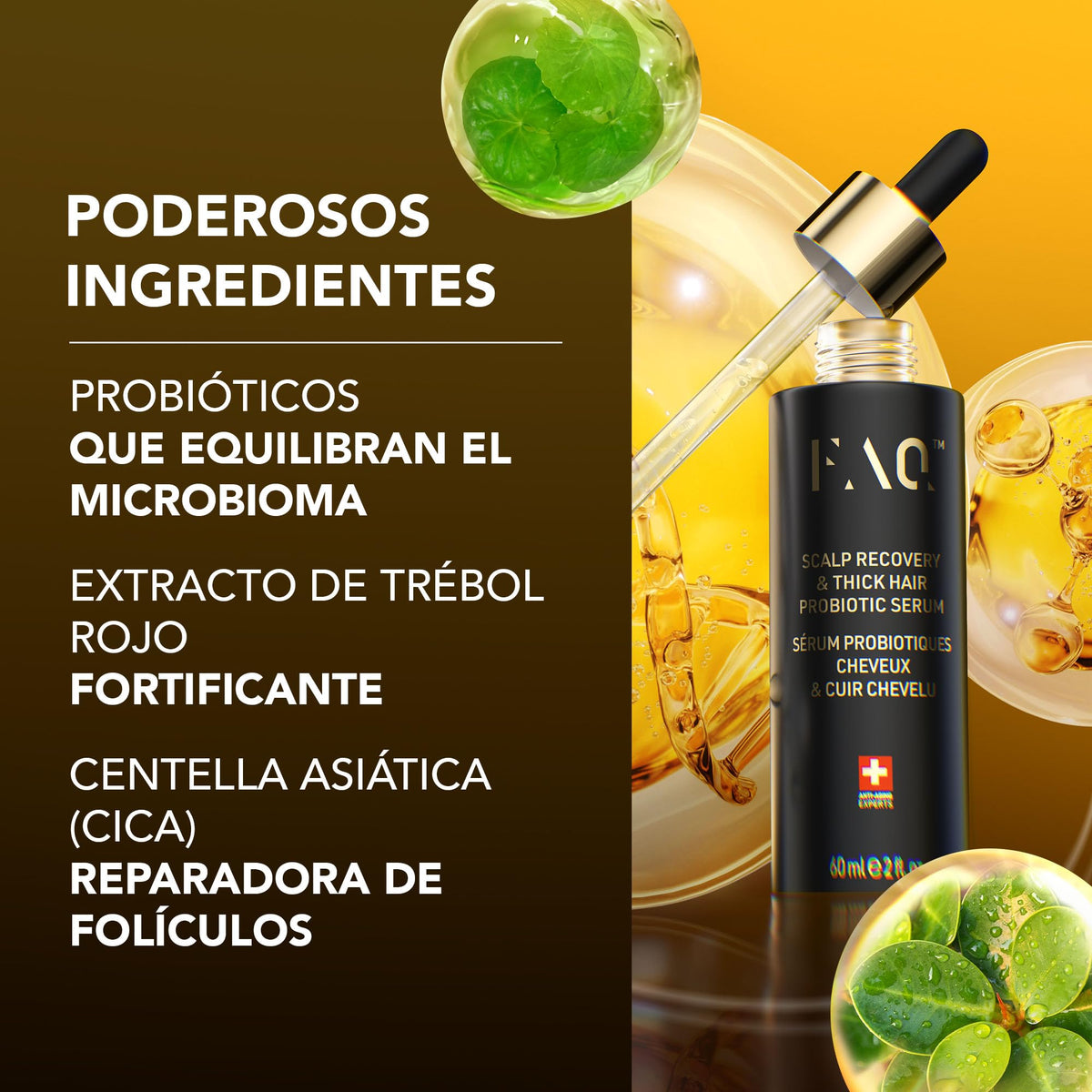 Sérum Probiótico FAQ Extracto Trébol Rojo Cica Tratamiento Reparador Cabello y Cuero Cabelludo
