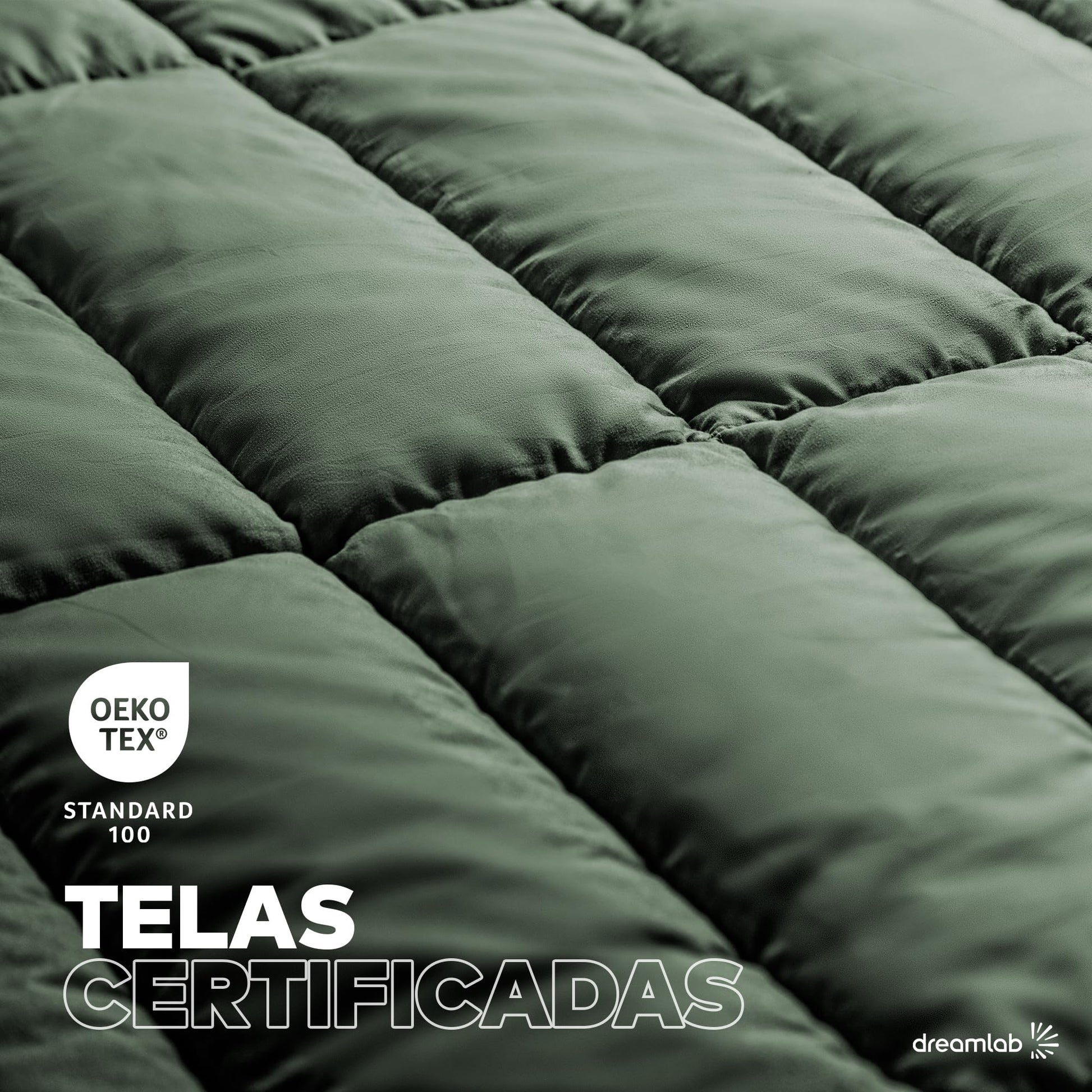 Dreamlab Edredón Acolchado para Toda Estación. Relleno de Microfibras Recubiertas con Gel. Lavado a Máquina. Usar como Edredón o con Funda Duvet. Hipoalergénico. (Verde Seco, Queen 223 x 223cm)