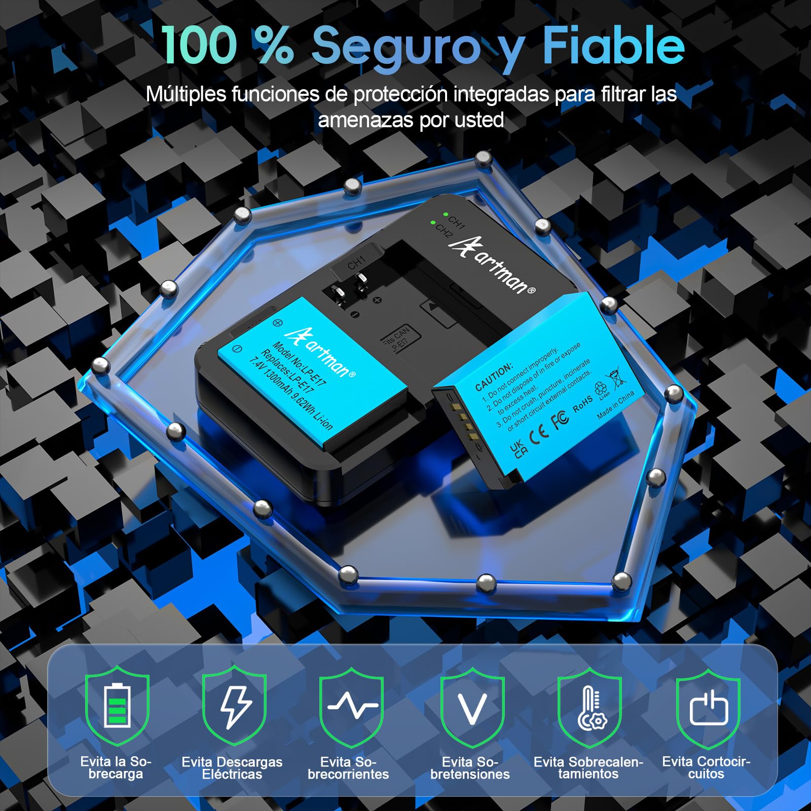 Artman 2-Pack LP-E17 Baterías y Cargador Rápido Dual USB para Canon EOS R50 RP R10 R8,Rebel T8i, T7i, T6i, T6s, SL2, SL3, EOS M3, M5, M6, EOS 200D, 77D, 750D, 760D, 800D, 8000D, Cámara réflex digital