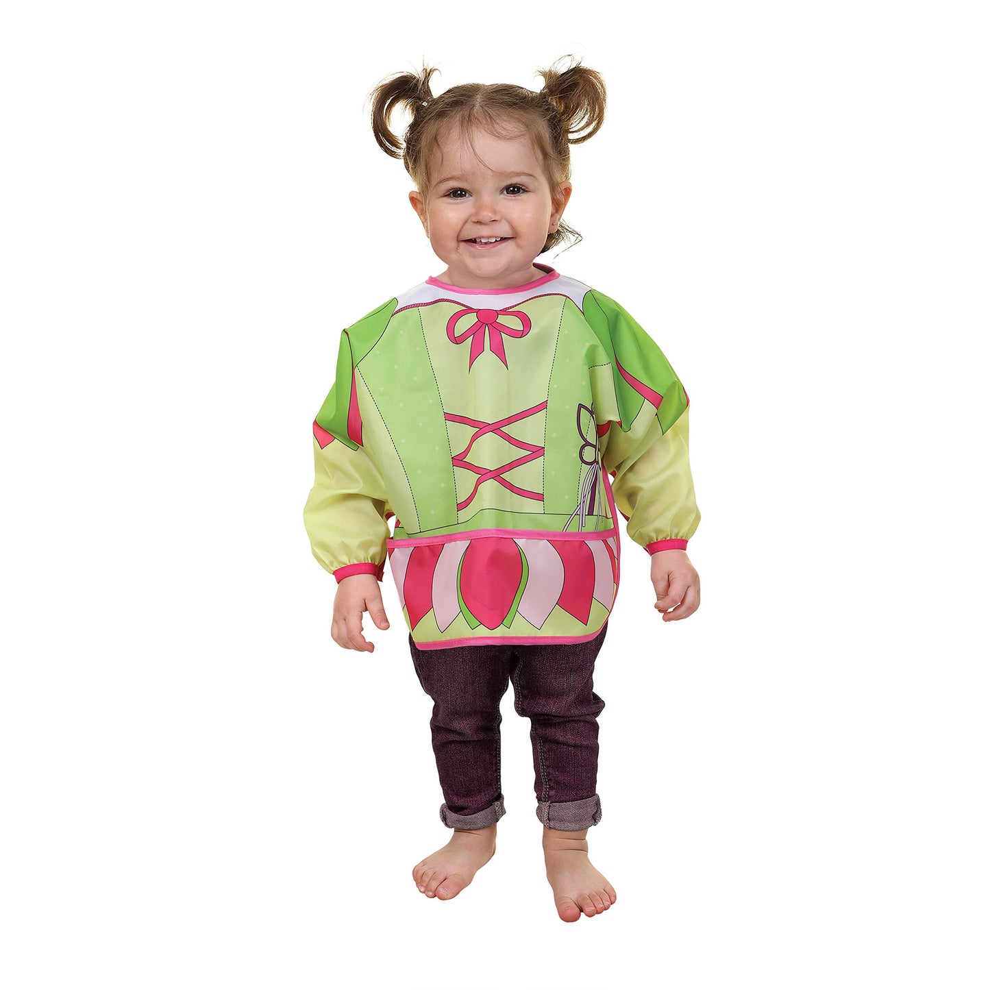Dreambaby Baberos de personaje para niña: Princesa y Hada. 2 piezas, Manga larga, Plástico impermeable fácil de limpiar, con bolsillo, ideal para comer o pintar, 1 a 4 años.