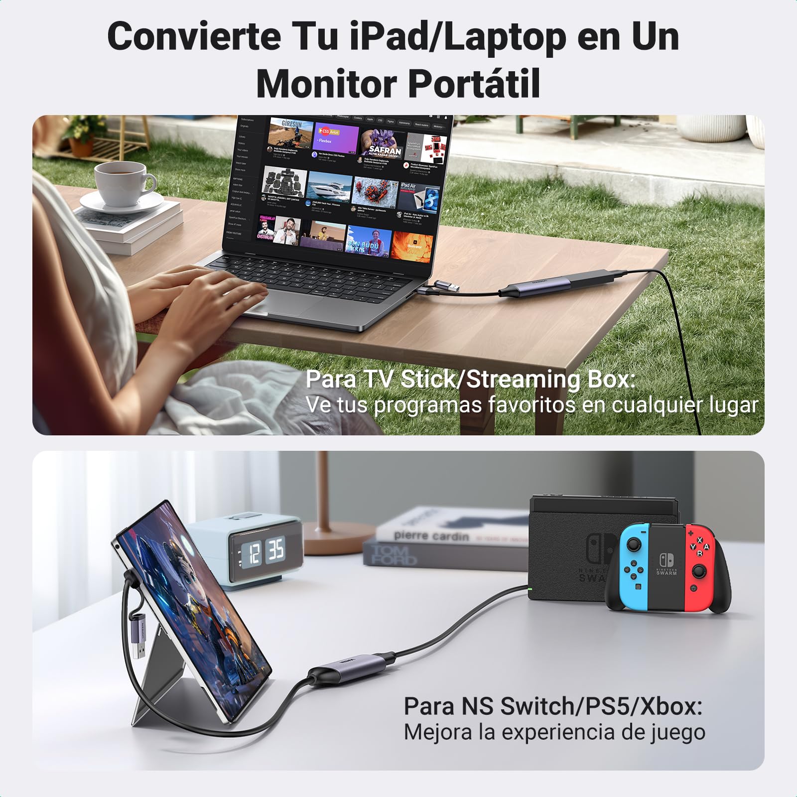 UGREEN Capturadora de Video HDMI to USB-A/USB-C 4K, Full HD 1080P 60FPS 480Mbps Tarjeta de Captura, USB 2.0 Grabación de Audio para Juegos, Transmisión, Enseñanza