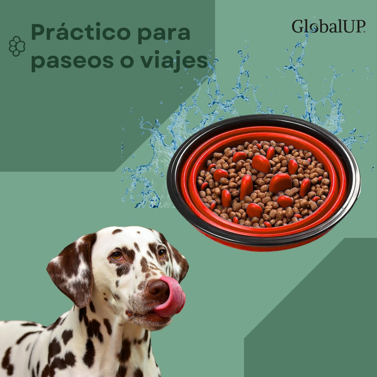 GlobalUP Plato para Perro, Bebedero para Perro. Contenedor para croquetas Plegable. Tazon para alimento y Agua para Mascotas retractil Gato y Perro, fácil de Limpiar. (Rojo, L/XL)
