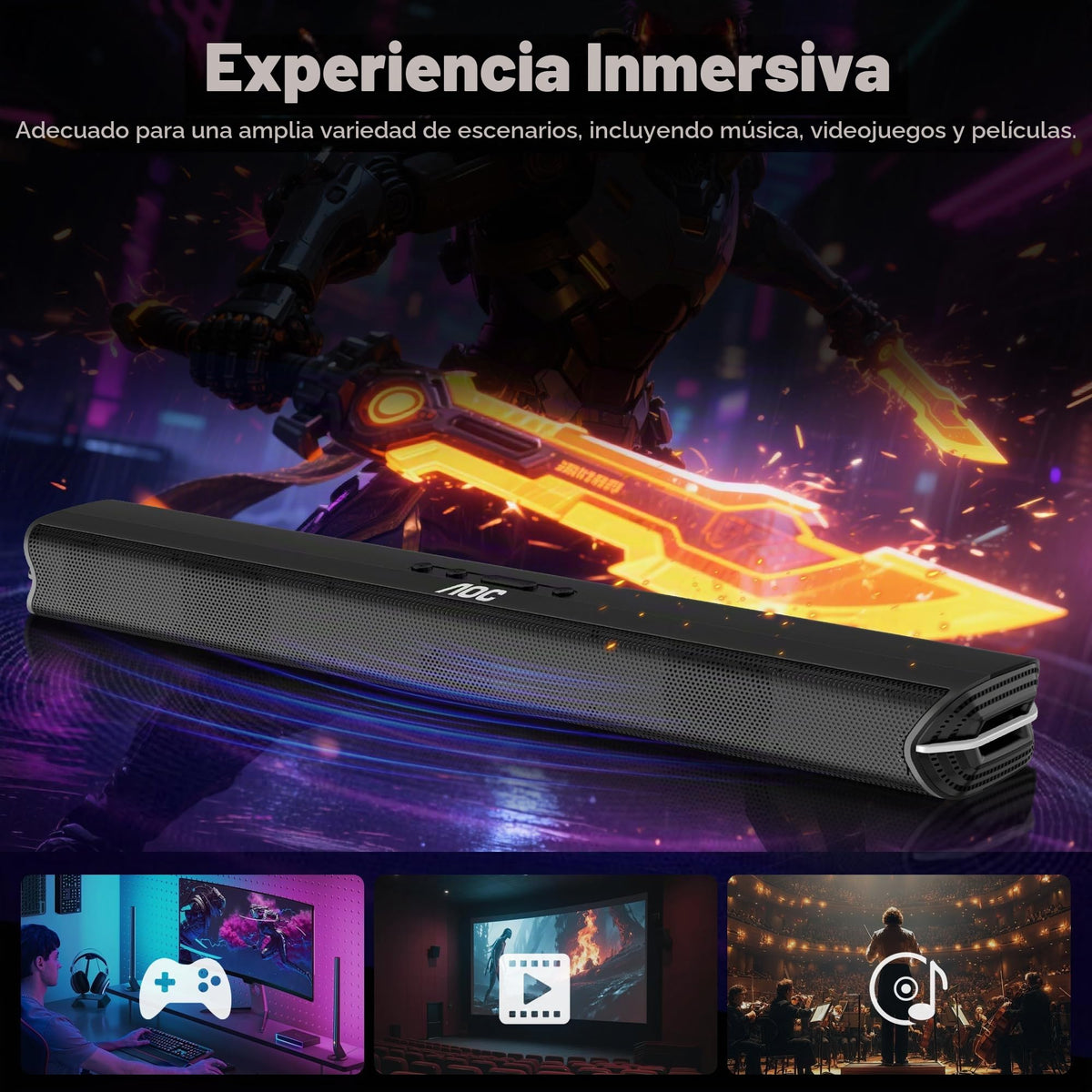 Barra de Sonido AOC ACS2410 Negro Bocina Bluetooth 30W Powerful Sound