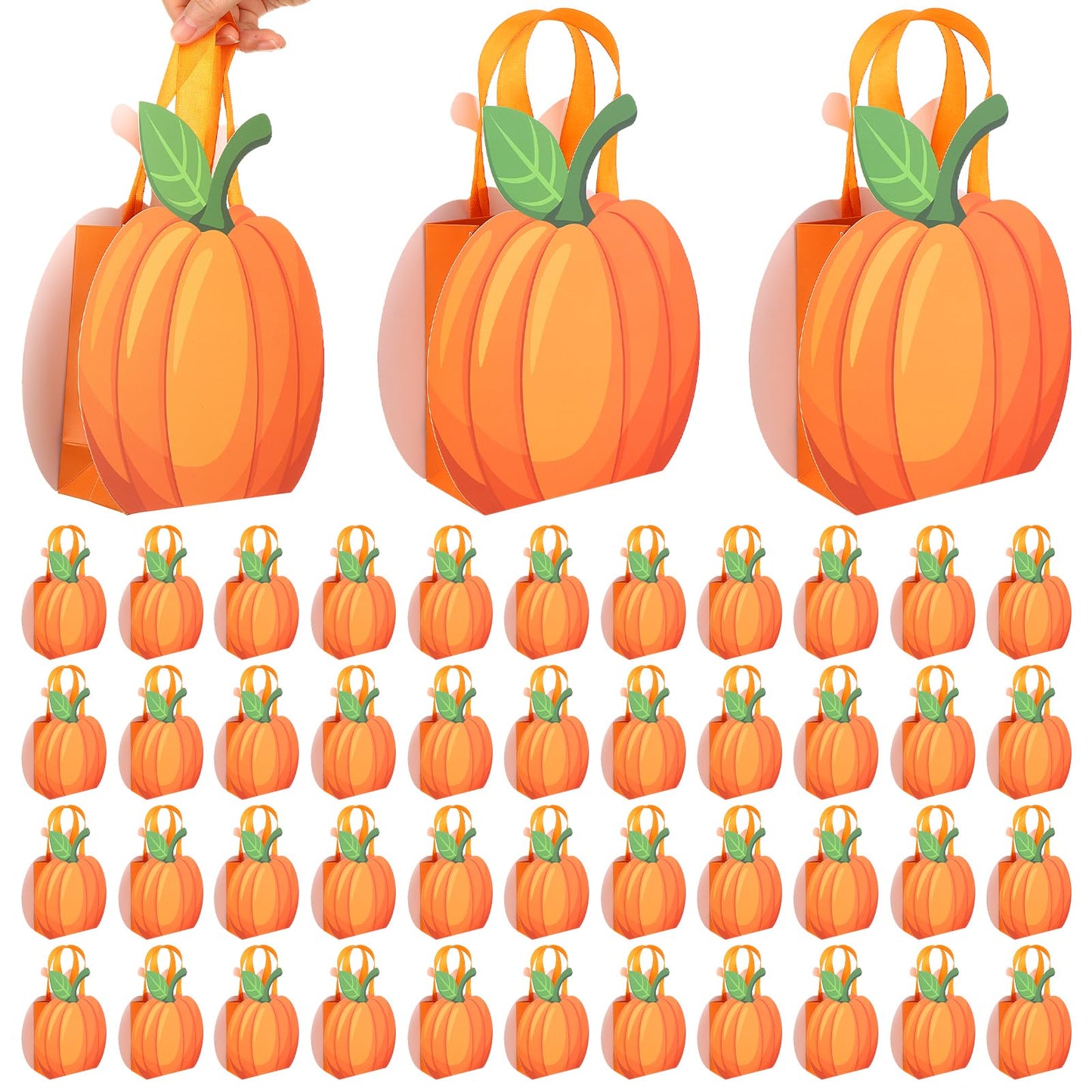 XEQWZVFR - Juego de 50 bolsas de regalo de papel de calabaza con asa, bolsas de dulces de otoño, bolsas de golosinas de caramelo, bolsa de regalo kraft para cosecha de otoño, Halloween, baby shower