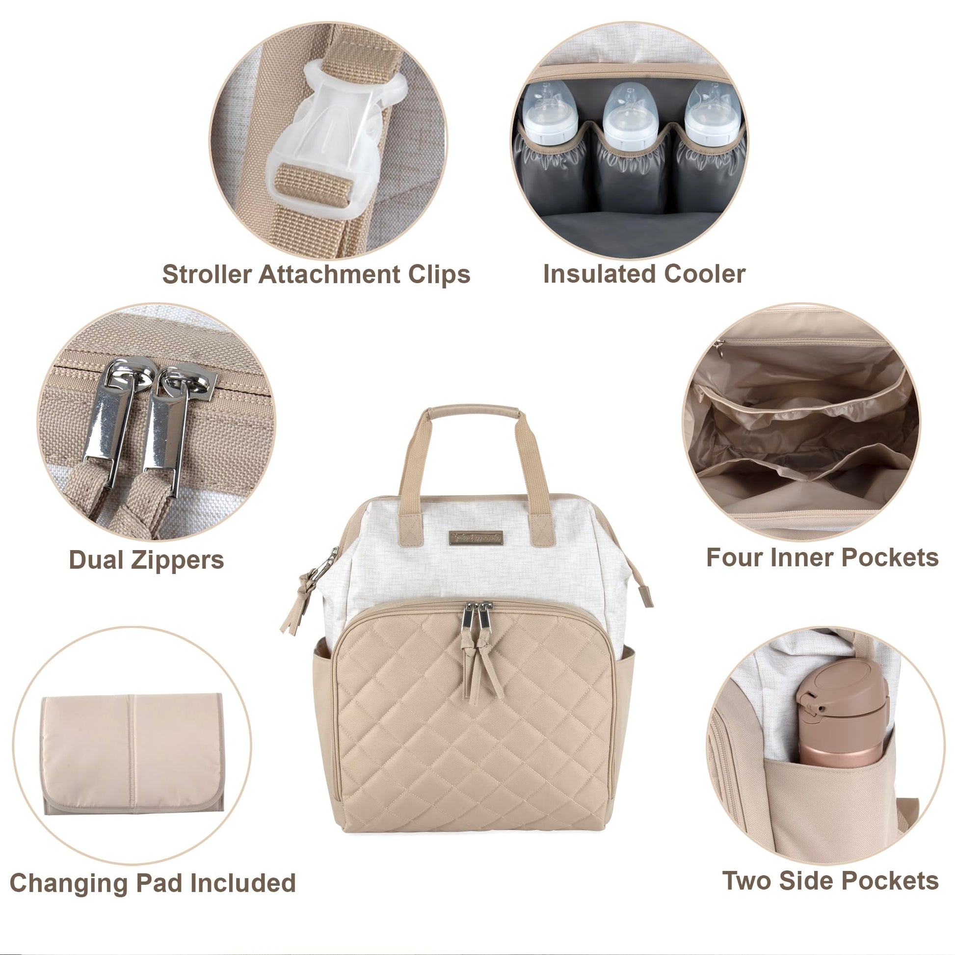 Baby Essentials - Mochila de pañales con marco principal súper enfriadora con cambiador, correas para carriola, compartimento aislado para botellas