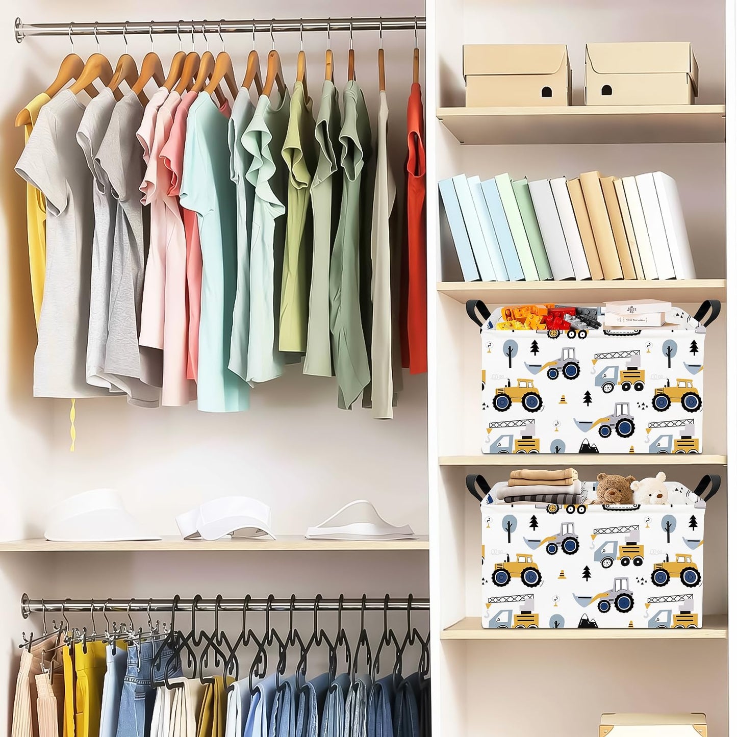 ONOEV Cesta Rectangular para la Ropa Sucia de niños, Organizador de Juguetes, Cesta de Regalo, Excavadora para vehículos forestales, decoración de habitación (Excavadora)