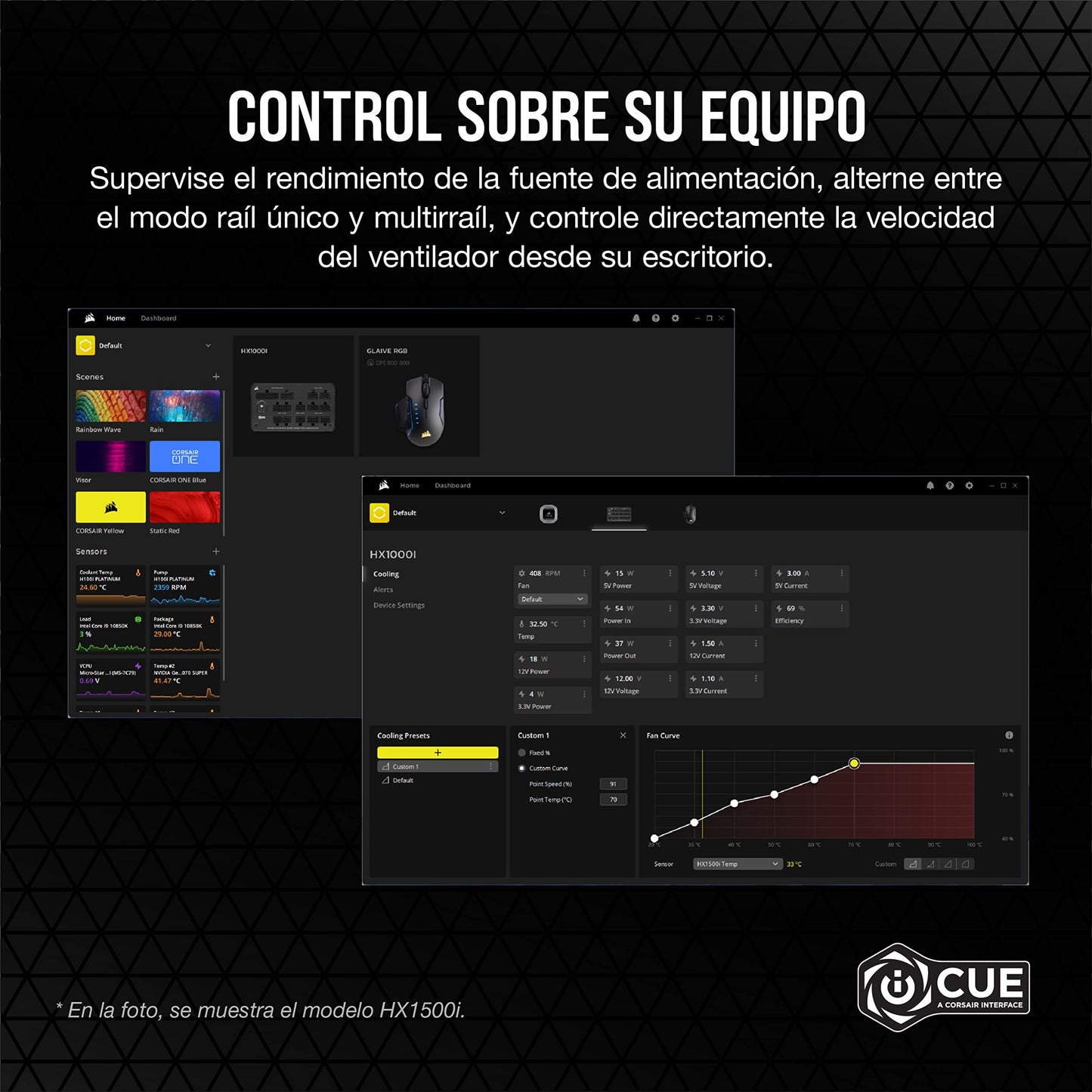 Corsair HX1000i Fuente de Alimentación ATX Totalmente Modular de Muy Bajo Nivel Sonoro - Compatible con ATX 3.0 y PCIe 5.0 -Ventilador con Rodamiento Dinámico Fluido - 80 Plus Platinum - Negro