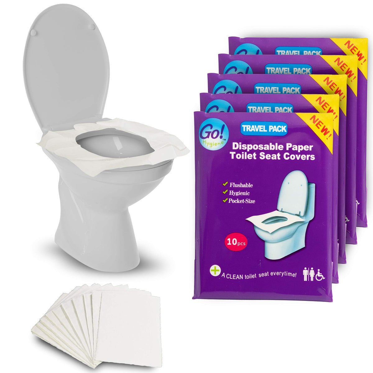 Fundas Desechables para Asientos de Inodoro GoHygiene XL blanco Paquete de Viaje