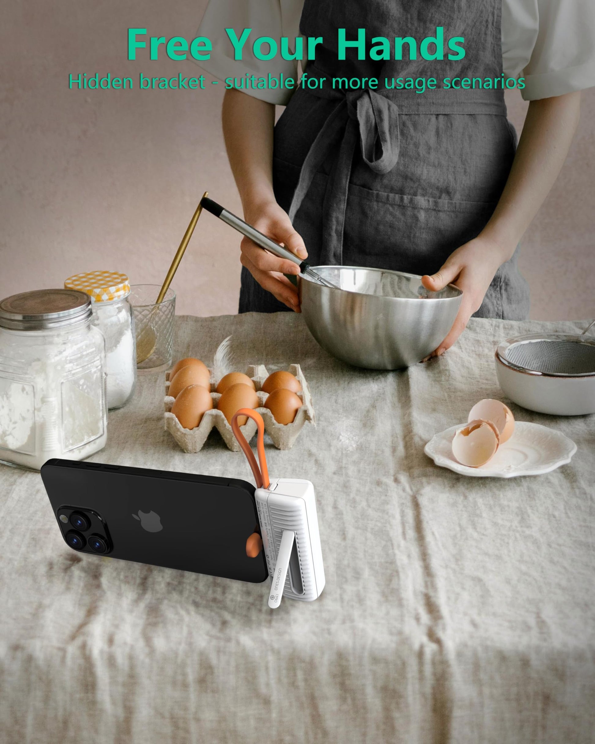 Batería Externa ONES Blanca Carga Rápida con Pantalla LED y Mini Cargador Portátil 5000mAh