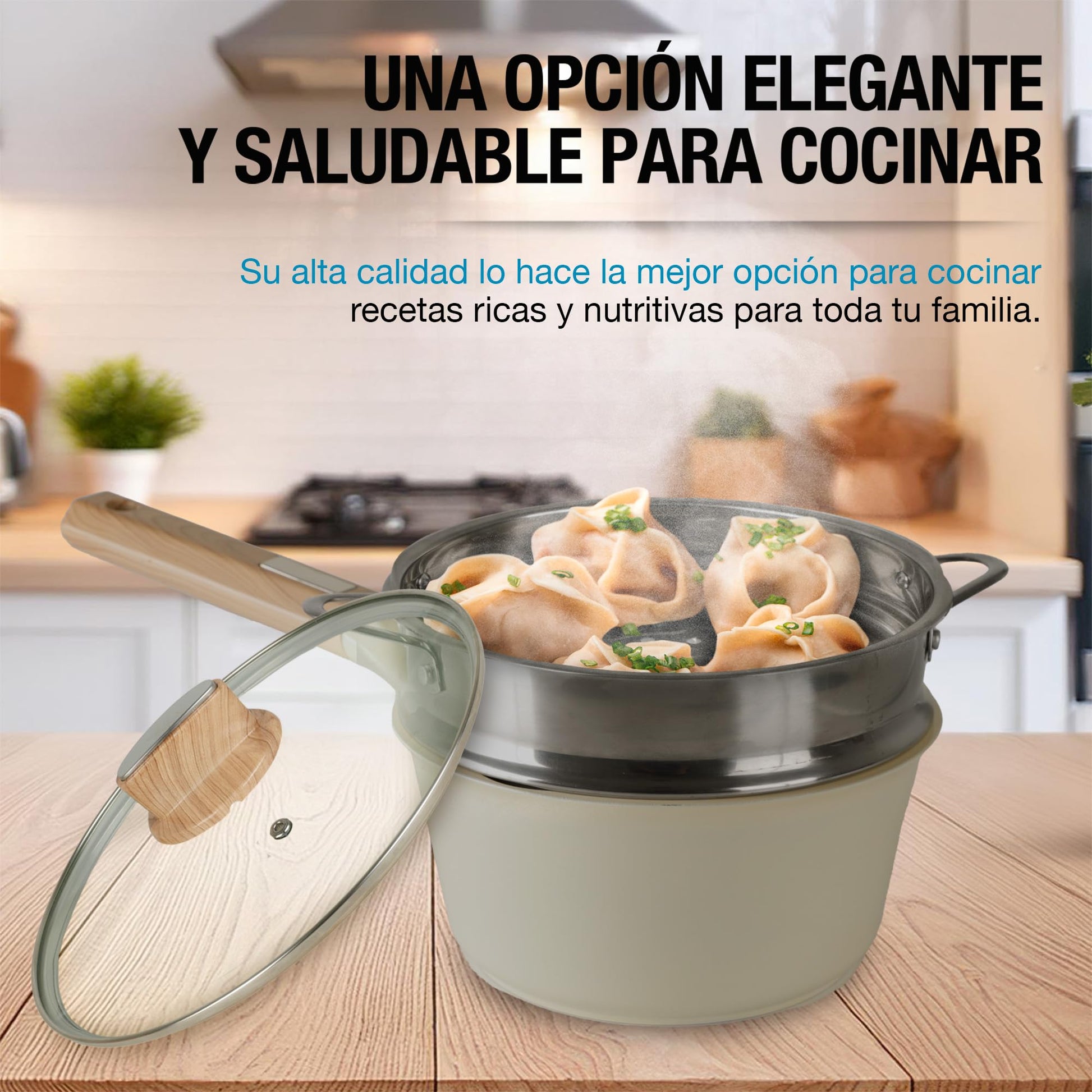 CASA LITUS Batería de Cocina con Cubierta de Cerámica Antiadherente (10 Piezas), Incluye 3 Sartenes, Olla, Cacerola, Vaporera, Tapas y Espátula, para Estufa de Fuego e Inducción, Libre de PFOAs y BPA