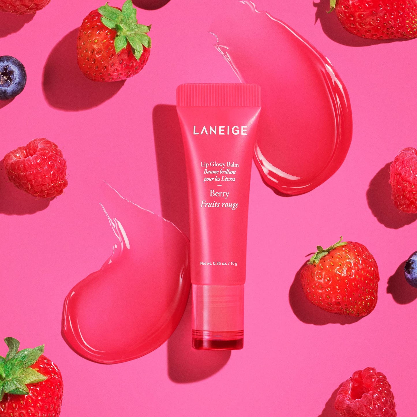 Laneige. Lip Glowy Balm Baya bálsamo + Laneige. Lip Sleeping Mask Baya mascarilla noche tratamiento labial hidratación intensa
