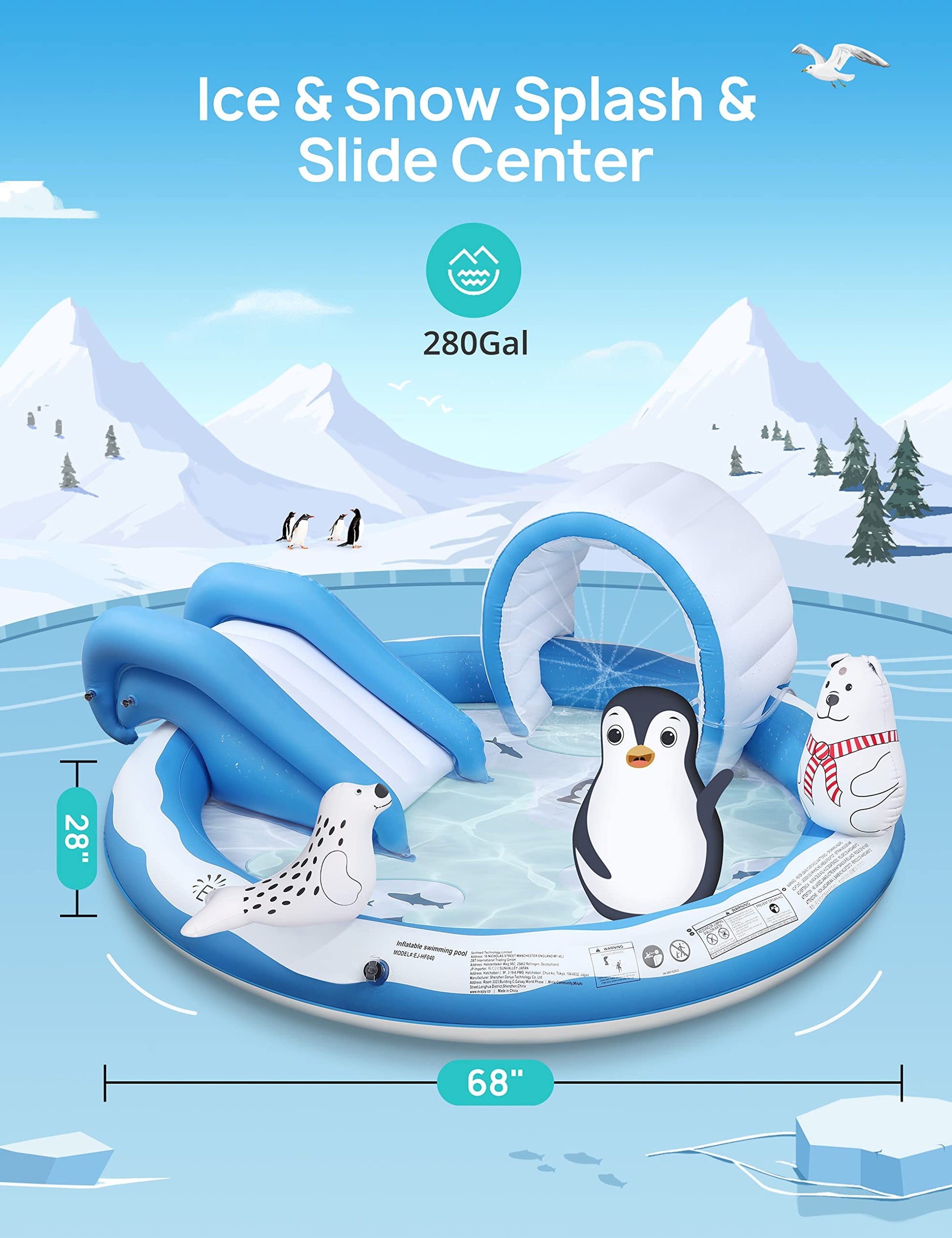 Centro de Juegos Inflable Evajoy Azul con Tobogán y Muñecas Inflables para Niños