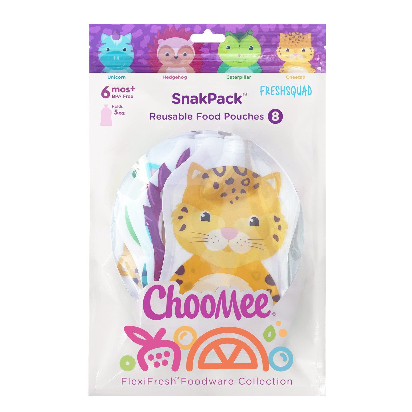 ChooMee - Bolsas reutilizables para alimentos para bebés, sin BPA, relleno con salsa de manzana, yogur y purés, cierre de doble bloqueo a prueba de fugas, fácil de llenar y limpiar parte inferior