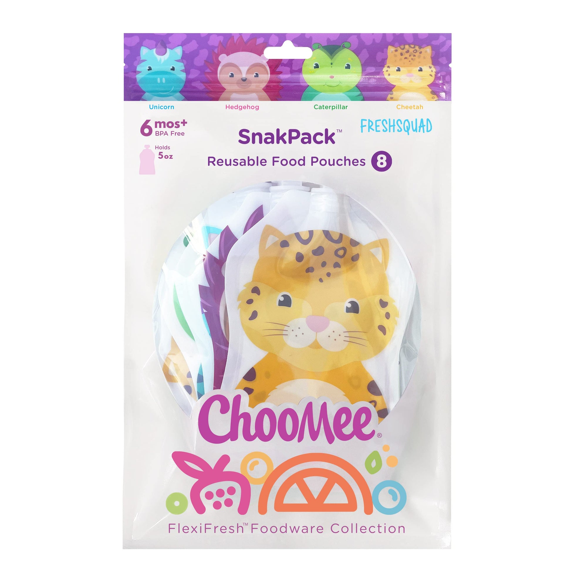 ChooMee - Bolsas reutilizables para alimentos para bebés, sin BPA, relleno con salsa de manzana, yogur y purés, cierre de doble bloqueo a prueba de fugas, fácil de llenar y limpiar parte inferior