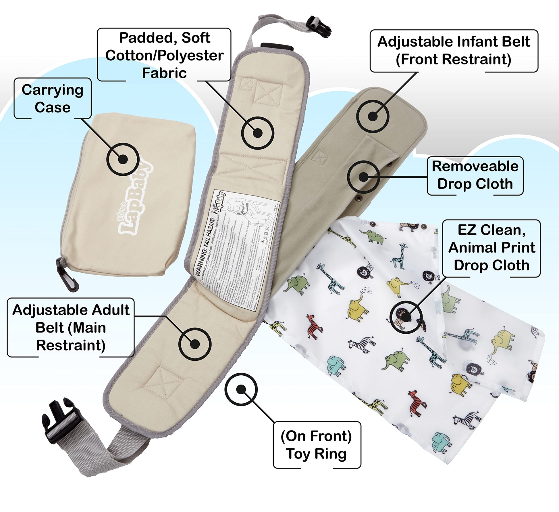 Asiento de Bebé Primo LapBaby Animal Ajustable Portátil para Viajes, Alimentación y Trabajo desde Casa