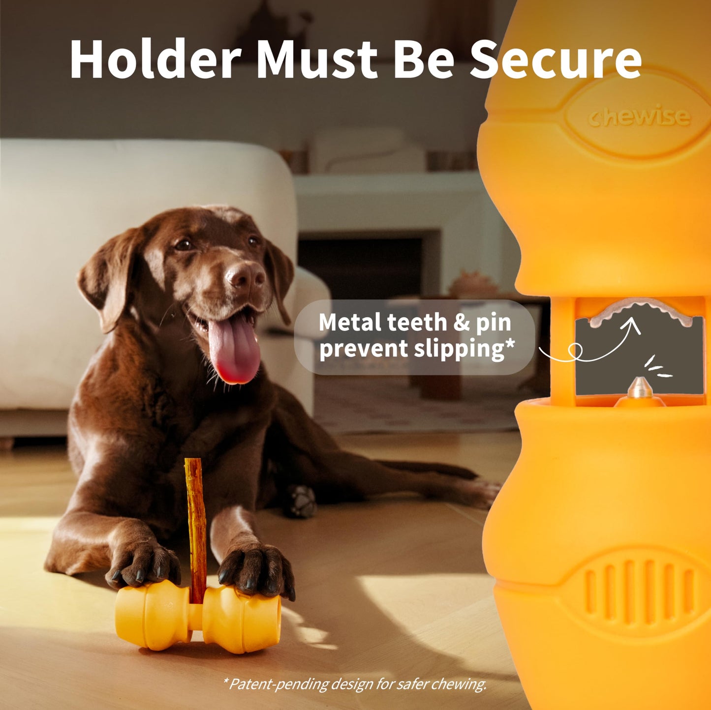 Chewise Soporte para Palitos Naturales de Toro para Perros, Uso rudo, diseño para prevenir el atragantamiento, Juguete para Mascotas Libre de BPA, Compatible con Varios tamaños y Razas