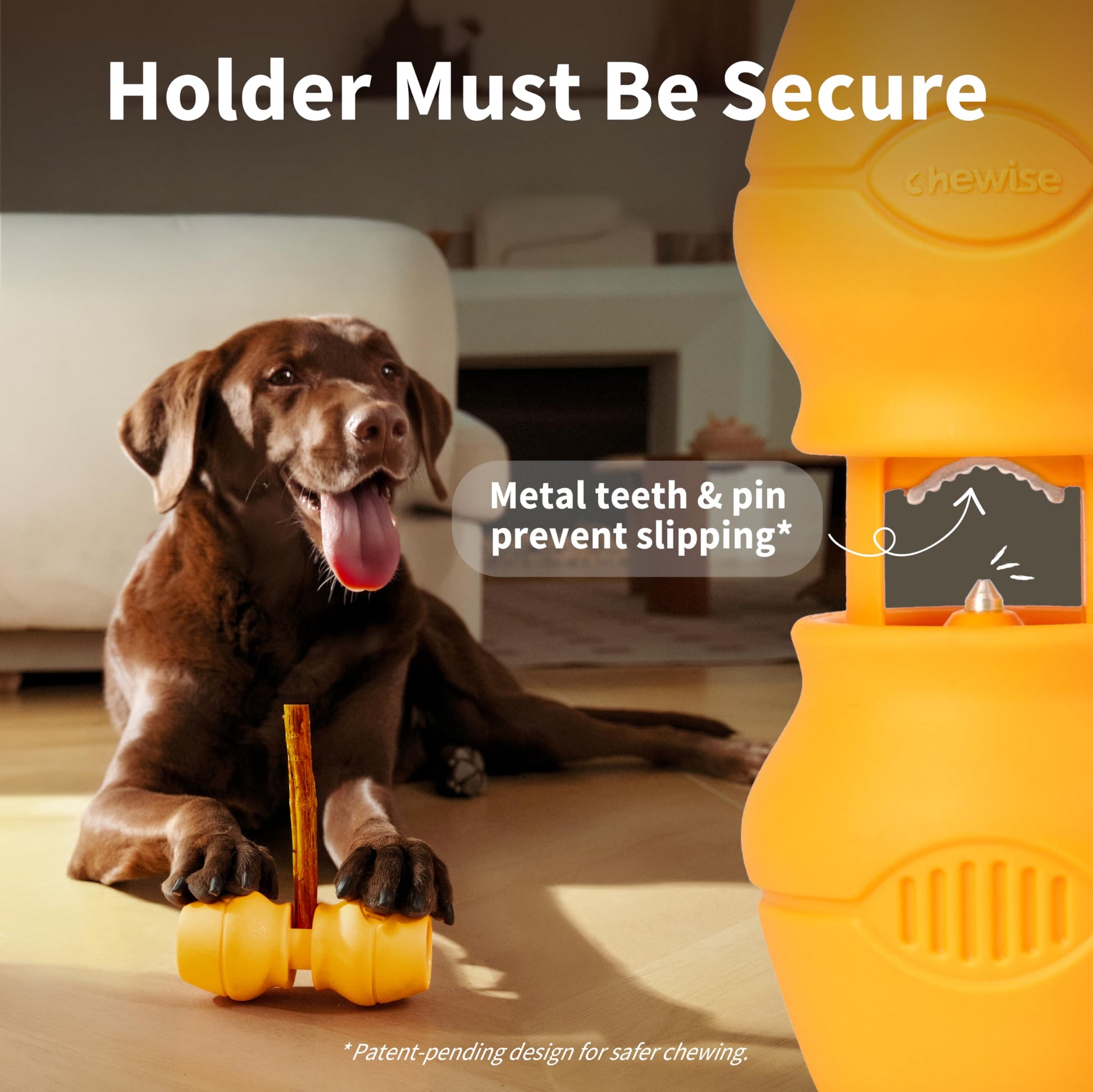 Chewise Soporte para Palitos Naturales de Toro para Perros, Uso rudo, diseño para prevenir el atragantamiento, Juguete para Mascotas Libre de BPA, Compatible con Varios tamaños y Razas
