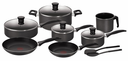 Batería de Cocina T-FAL Gris con Antiadhesivo Resist Plus para Familia 13 Piezas
