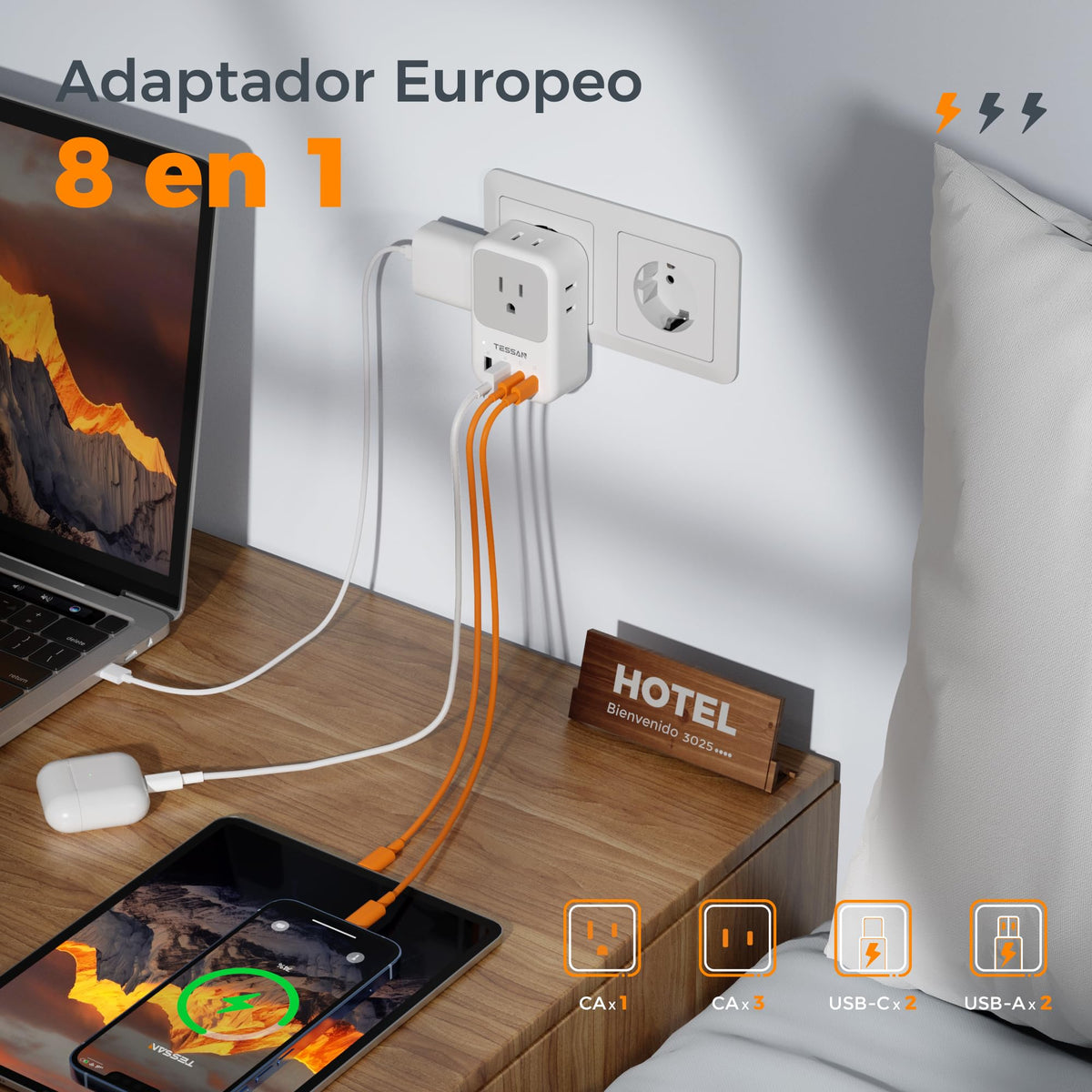 Adaptador Europeo TESSAN Blanco 20W Cargador Tipo C Carga Rápida