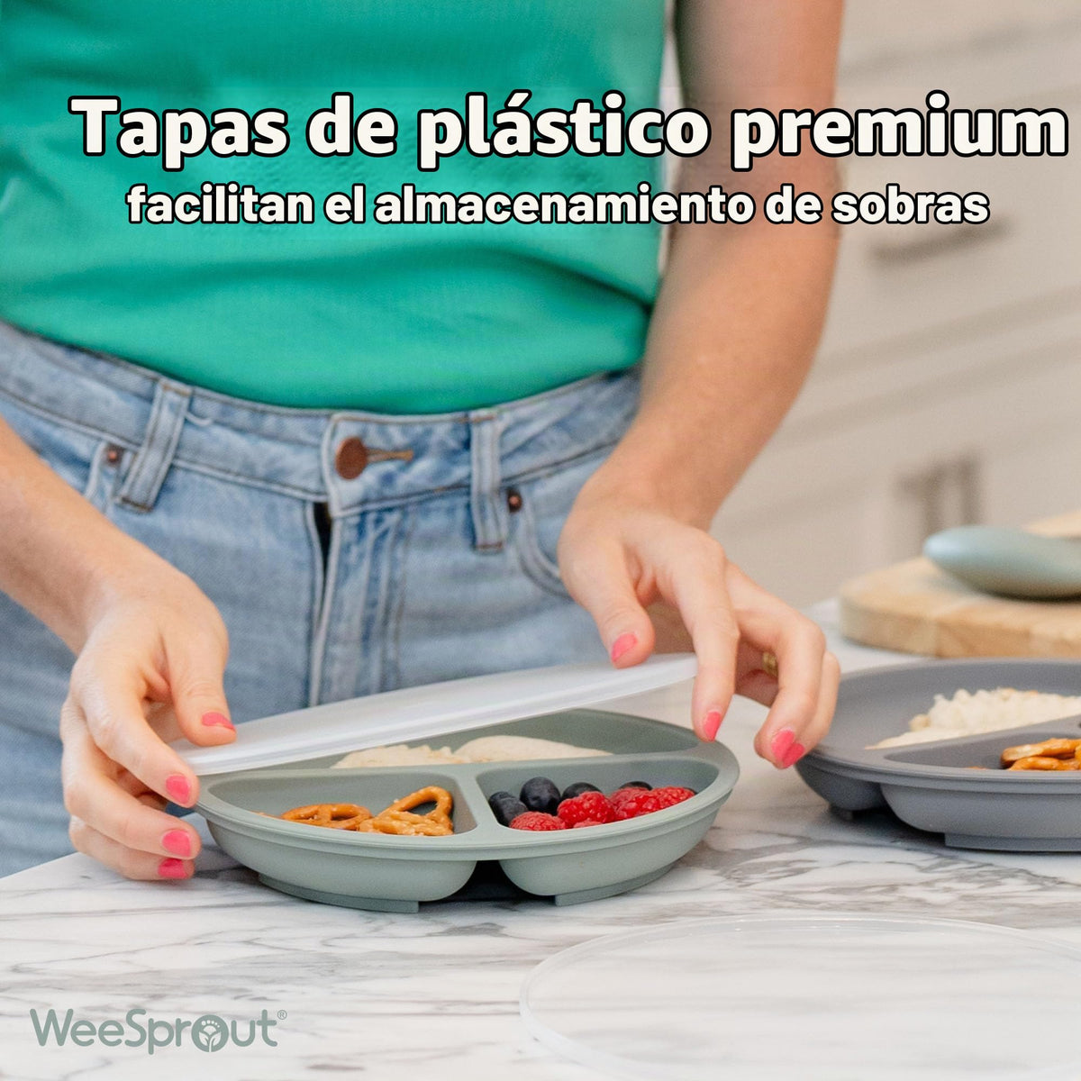 Placas de succión WeeSprout para bebés y niños pequeños - 100% silicona, vajilla que se mantiene en su lugar, diseño dividido para comedores exigentes, aptas para microondas y lavavajillas, paquete de