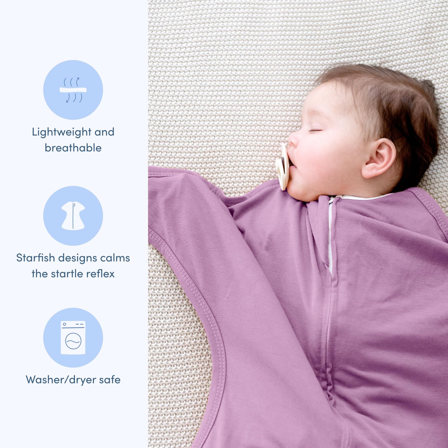 SleepingBaby Zipadee-Zip Transition Swaddle - Manta para bebé con cremallera para envolver con comodidad - Manta portátil espaciosa para cambios de pañal fáciles - Lavanda clásica, X-Pequeño (3-6