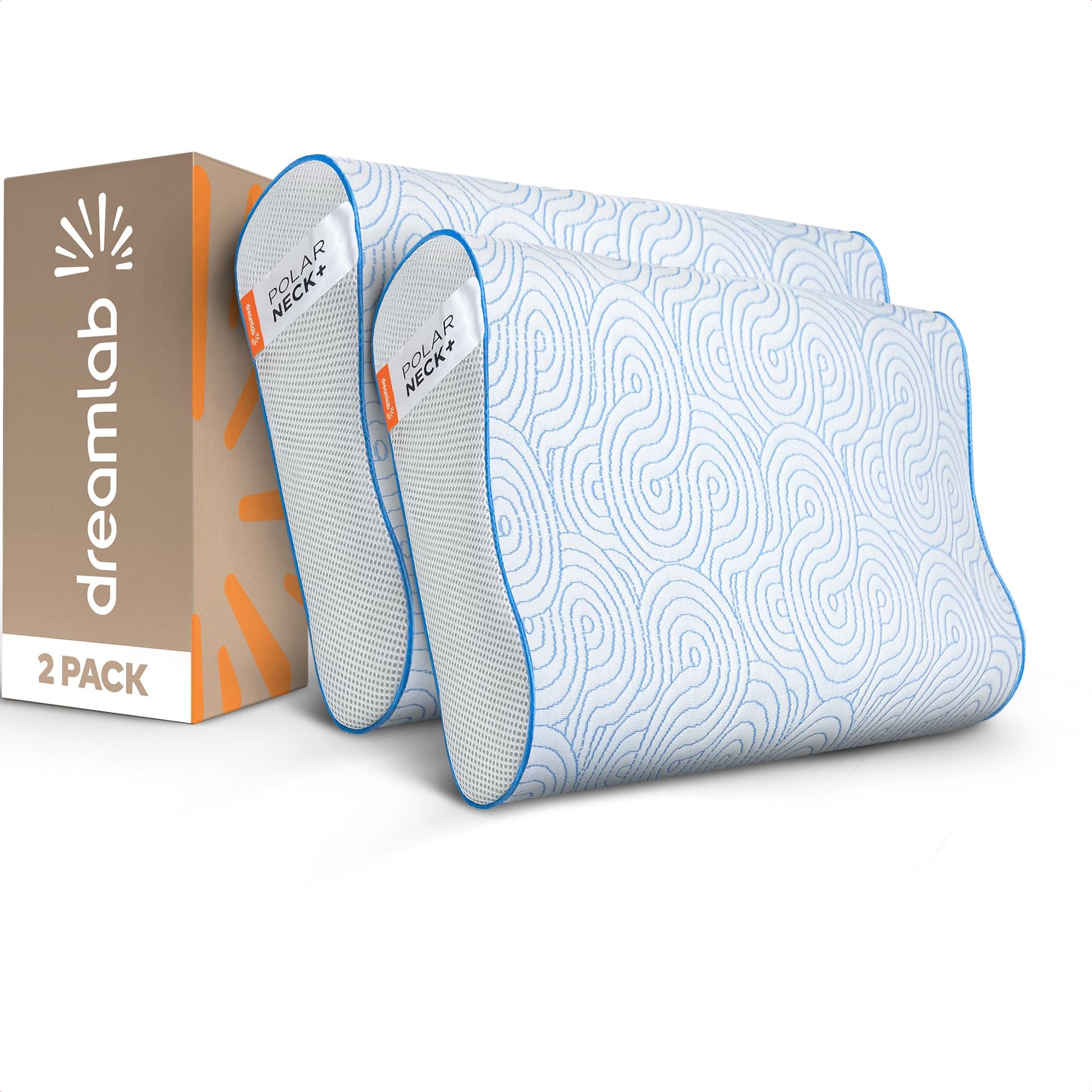 Almohada Cervical Dreamlab Polar Neck+ Tela Fría Touch Memory Foam Gel Hipoalergénica Ergonómica 2 Piezas Estándar