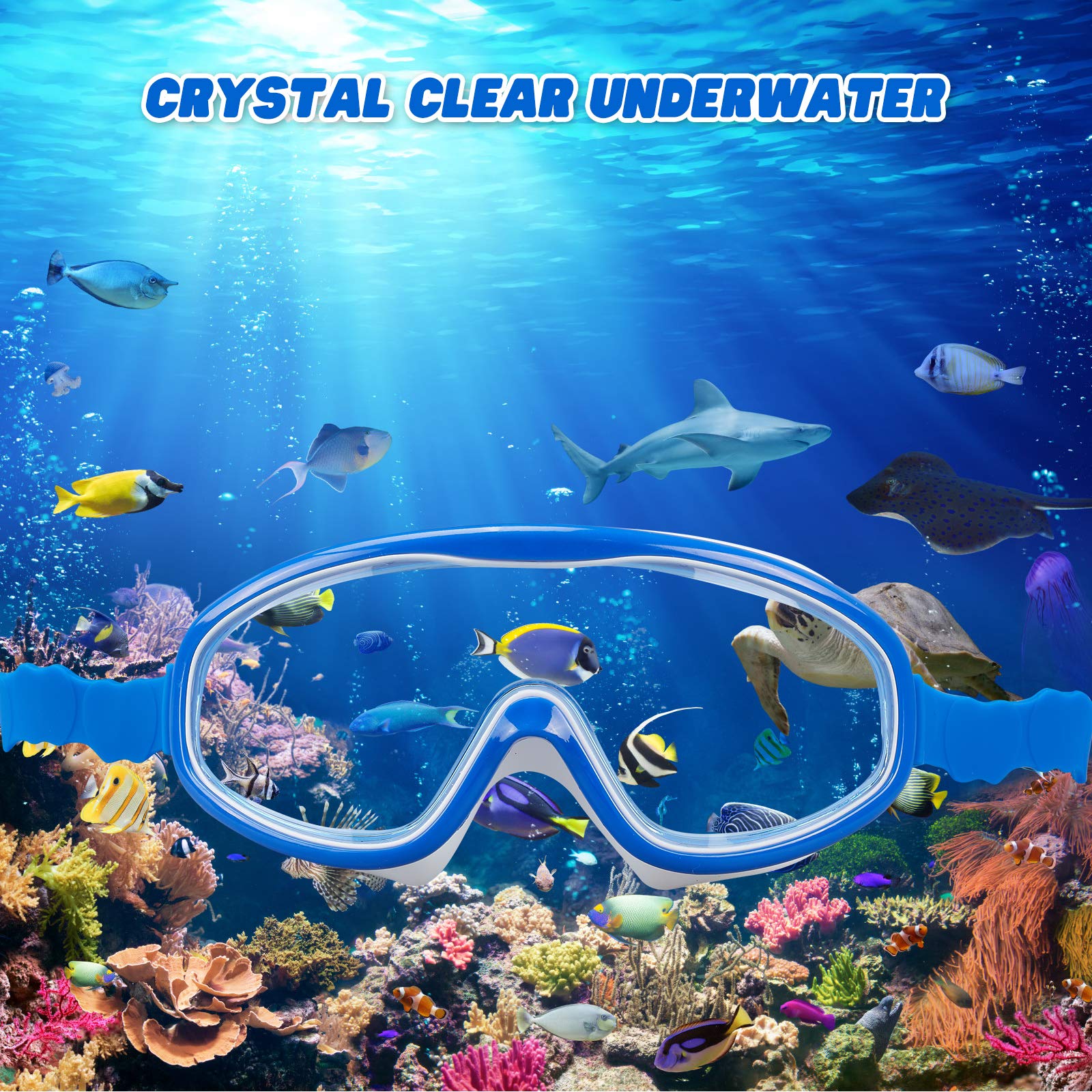 KAILIMENG - Gafas de natación para niños, visión amplia, sin fugas, antiniebla, protección UV, con clip para la nariz y tapones, para los oídos para niños de 3 a 15 años (Azul y morado, 2 unidades)