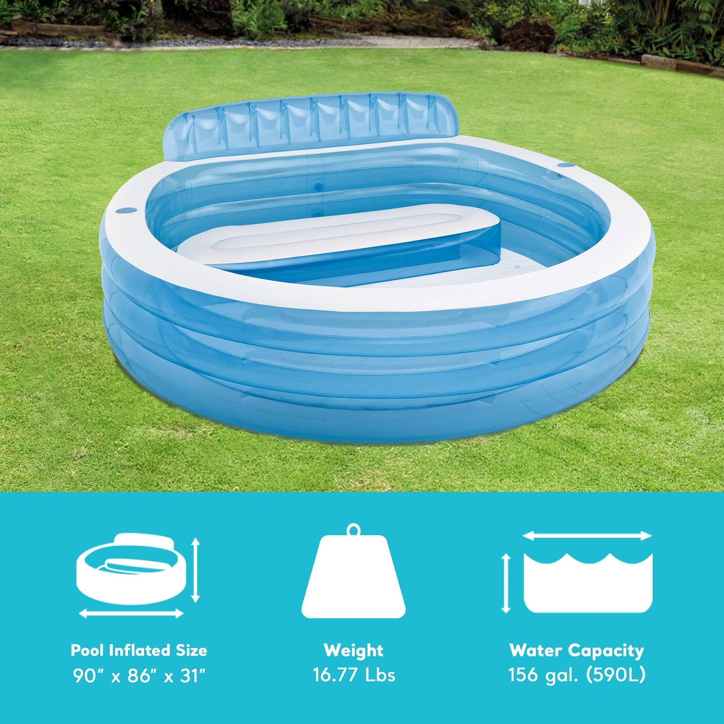Intex Swim Center™ Inflatable Family Lounge Pool, 88in X 85in X 30in, for Ages 3+