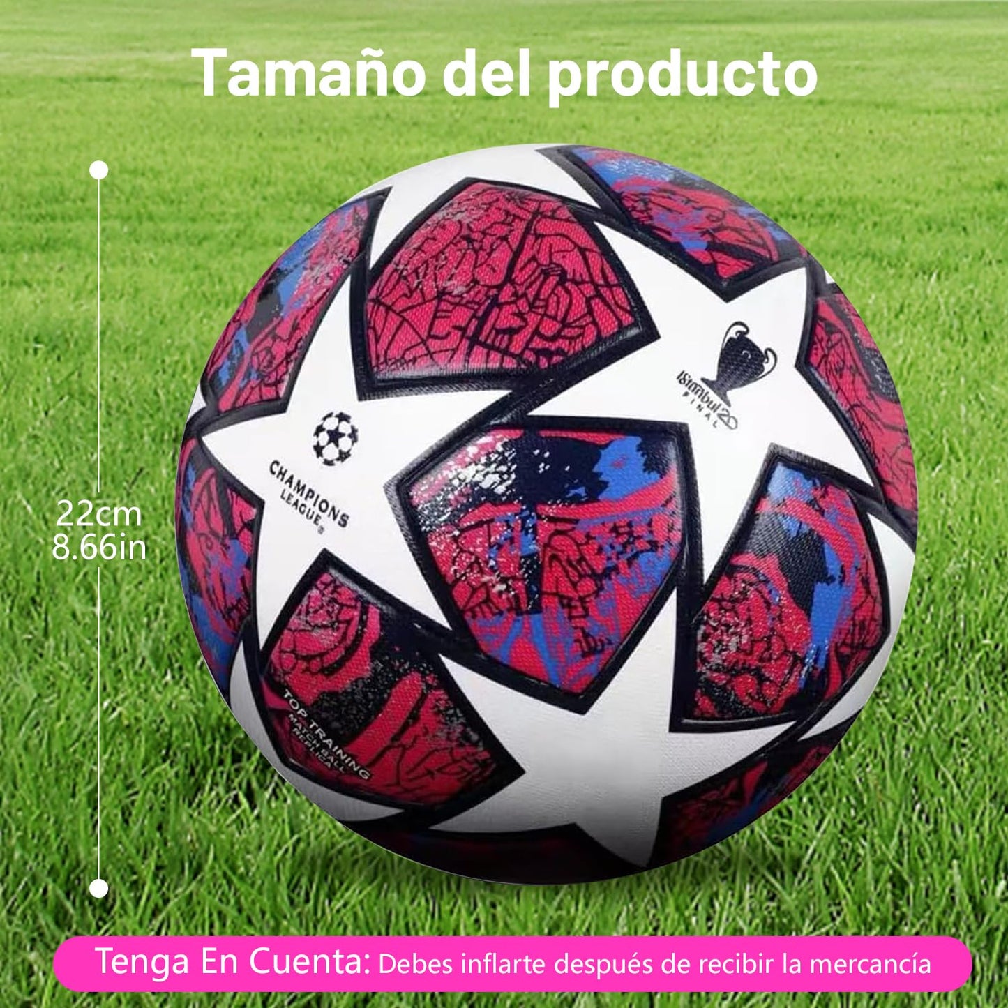 Balón de Fútbol QMCZLA Rojo tamaño 5 para Entrenamiento Juvenil y Fans de la Champions League