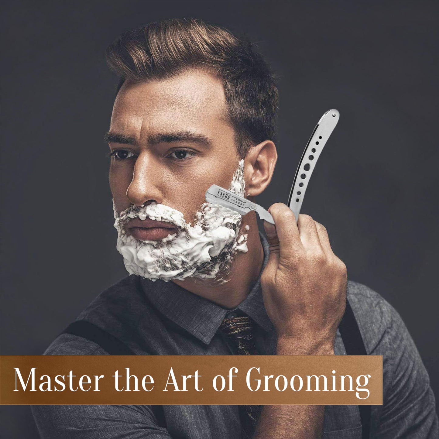 100 Blades + Facón Classic Professional Straight Edge Barber Razor - Salon Quality Cut Throat Shavette