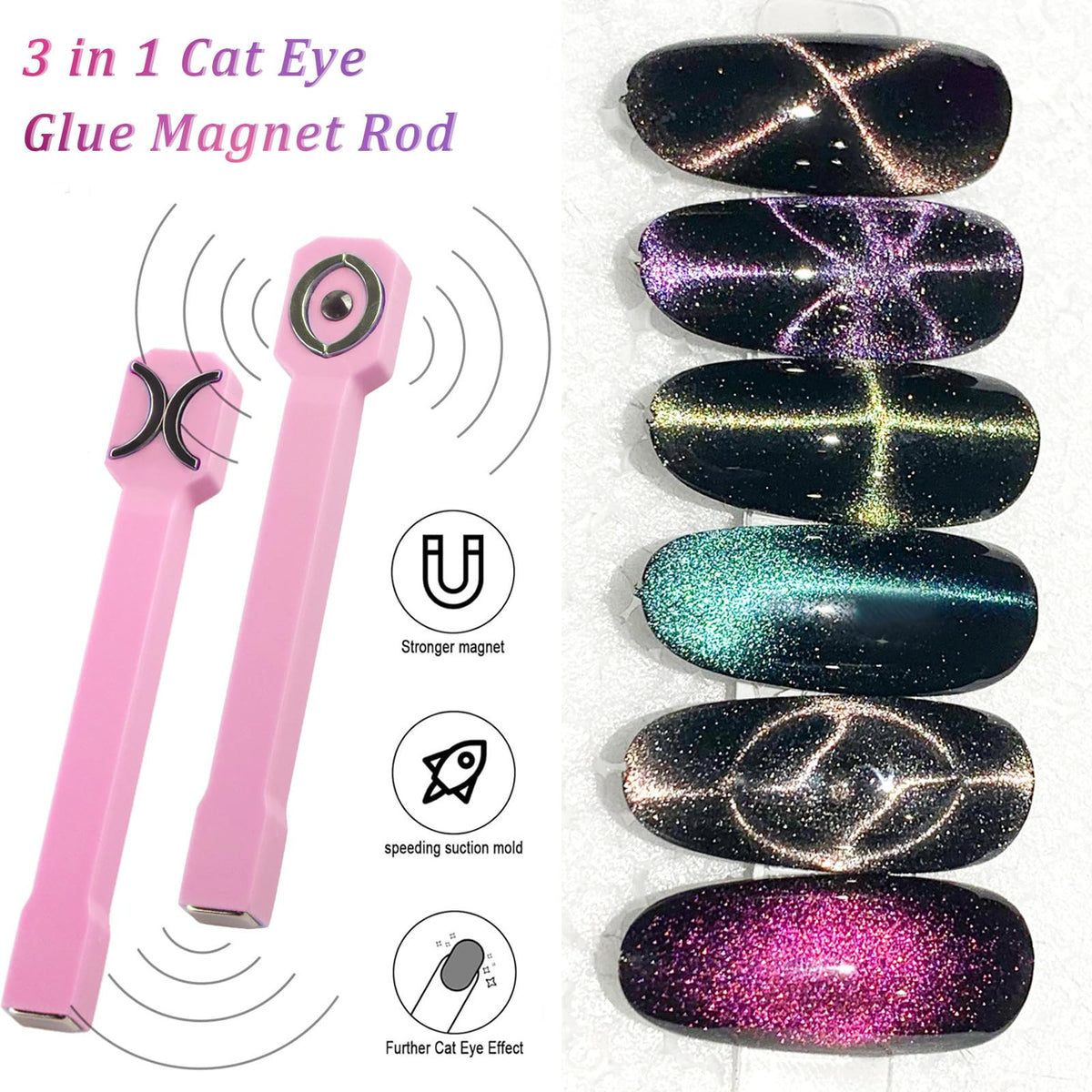 Herramienta de imán para uñas 3 en 1, bolígrafos magnéticos para uñas mejorados, imán multifunción 3D para esmalte de uñas en gel con efecto ojo de gato, para salón, estudio o hogar (HJ NAT253 rosa,