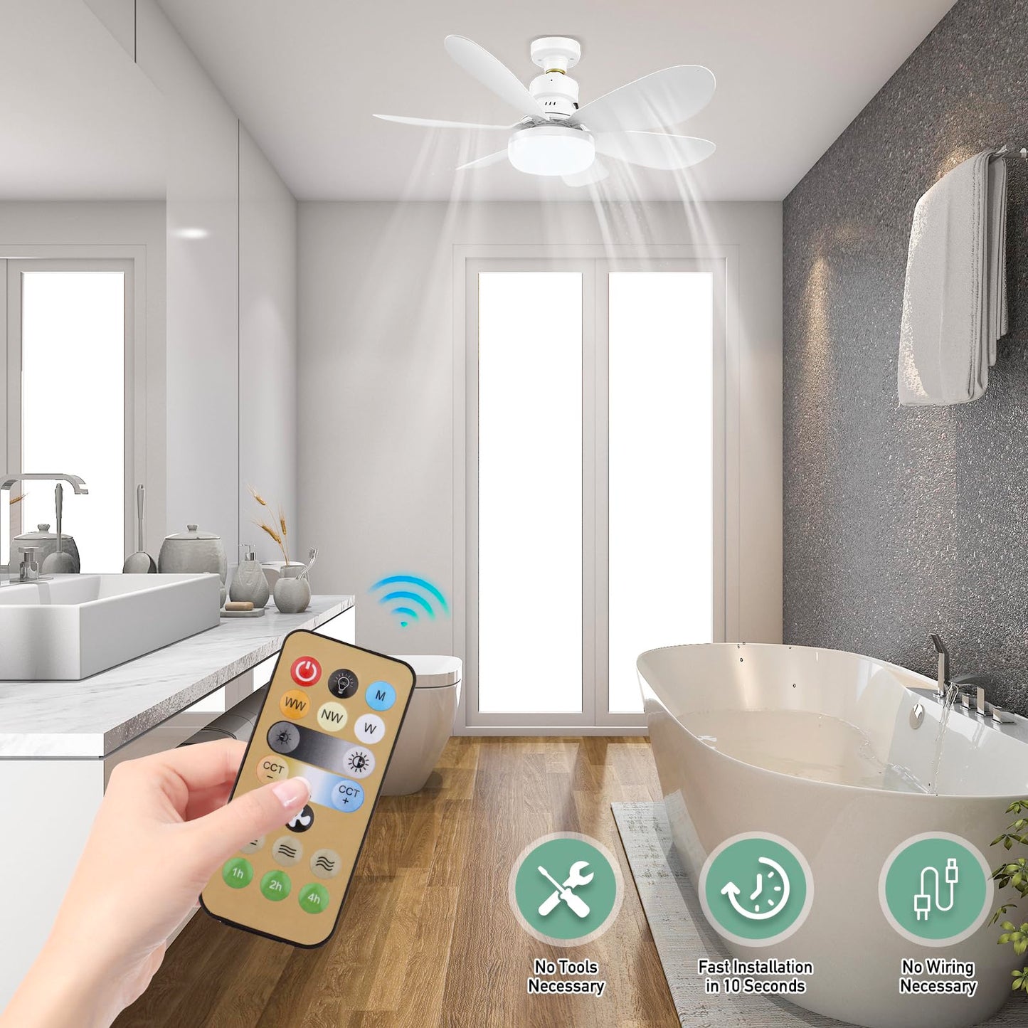 Ventilador de Techo Zern Blanco con Luz y Control Remoto LED Silencioso para Garage