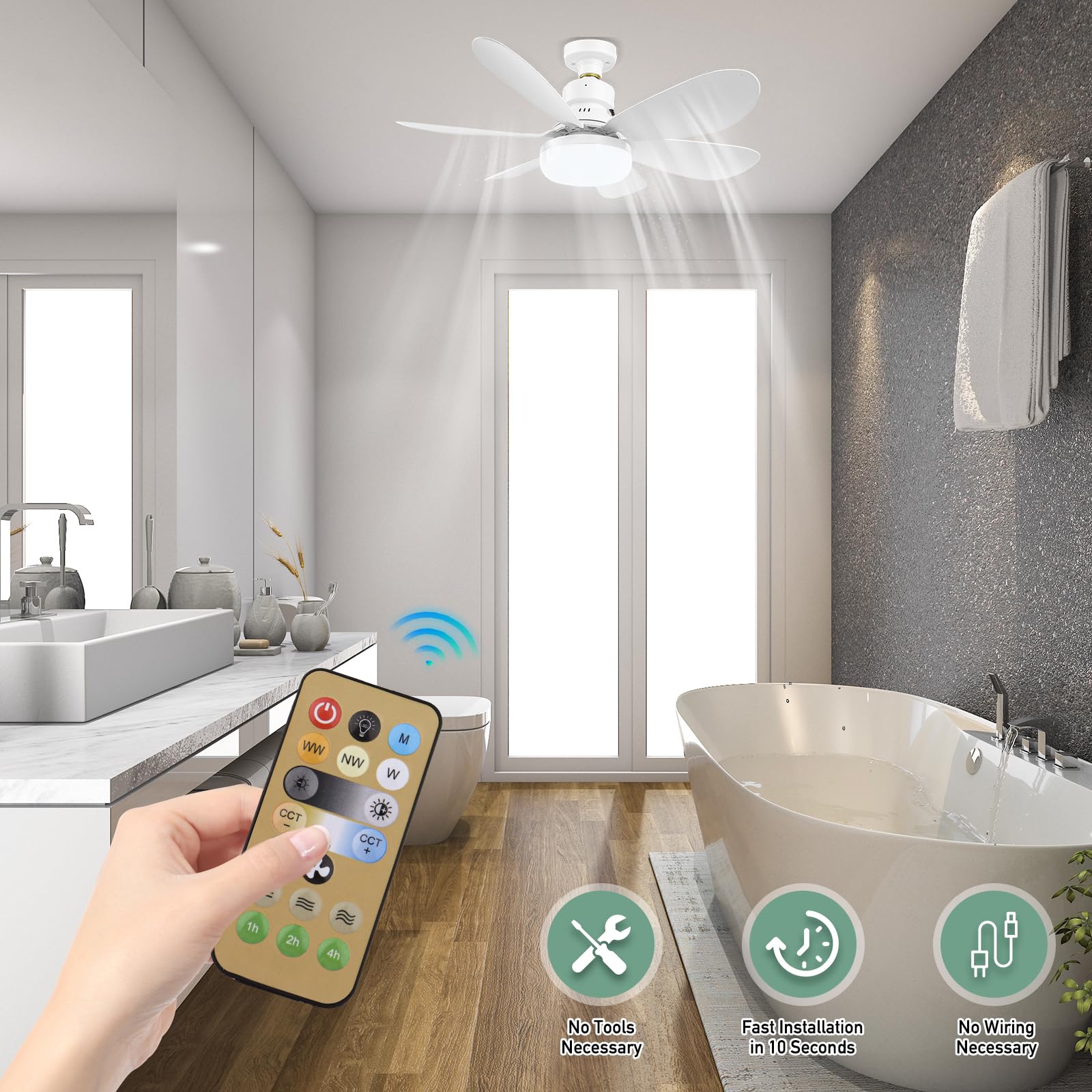 Ventilador de Techo Zern Blanco con Luz y Control Remoto LED Silencioso para Garage