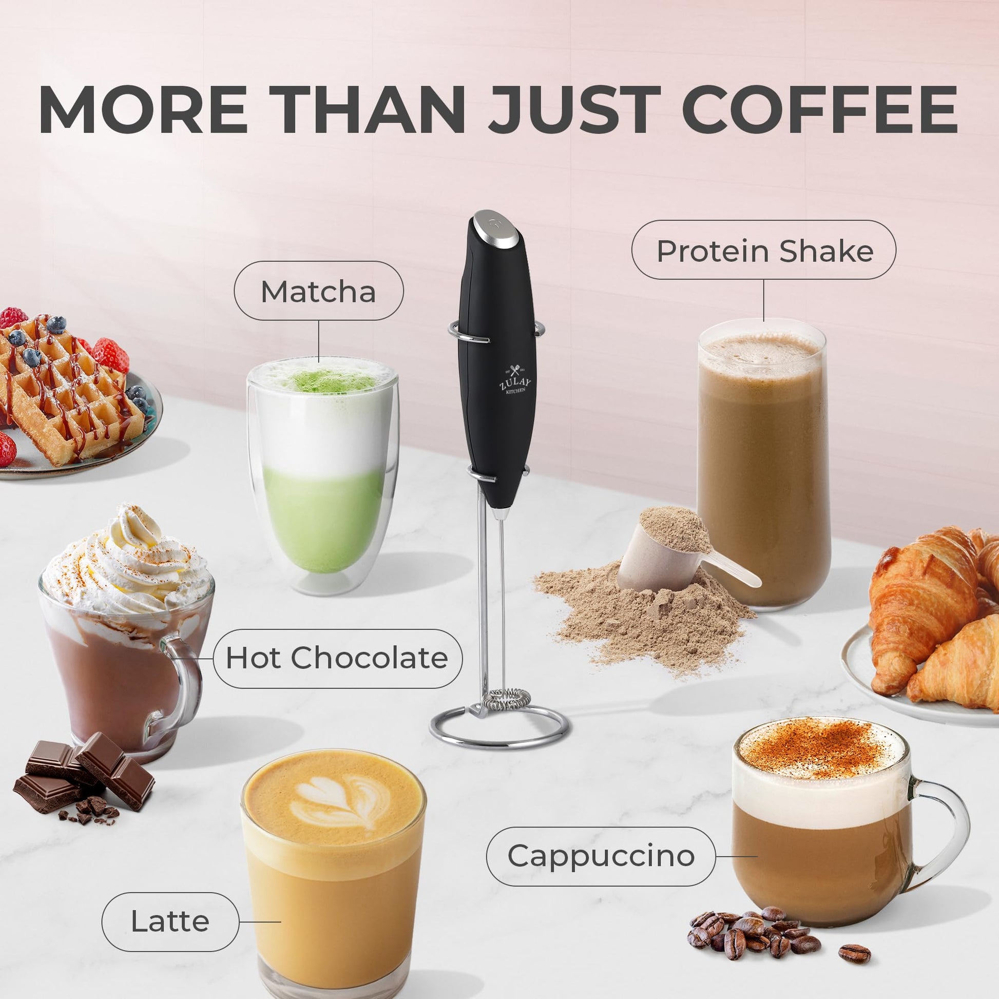 Juego Completo de Espumador de Leche Zulay Alta Potencia Negro Máquina Manual para Lattes y Capuchinos