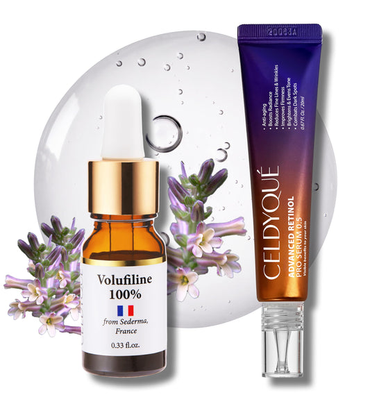 Concentrado de volufilina 100% puro y suero avanzado de retinol Pro 0,5 reafirmante, antiarrugas y potenciador de la luminosidad con centella asiática, ácido hialurónico y niacinamida para pieles